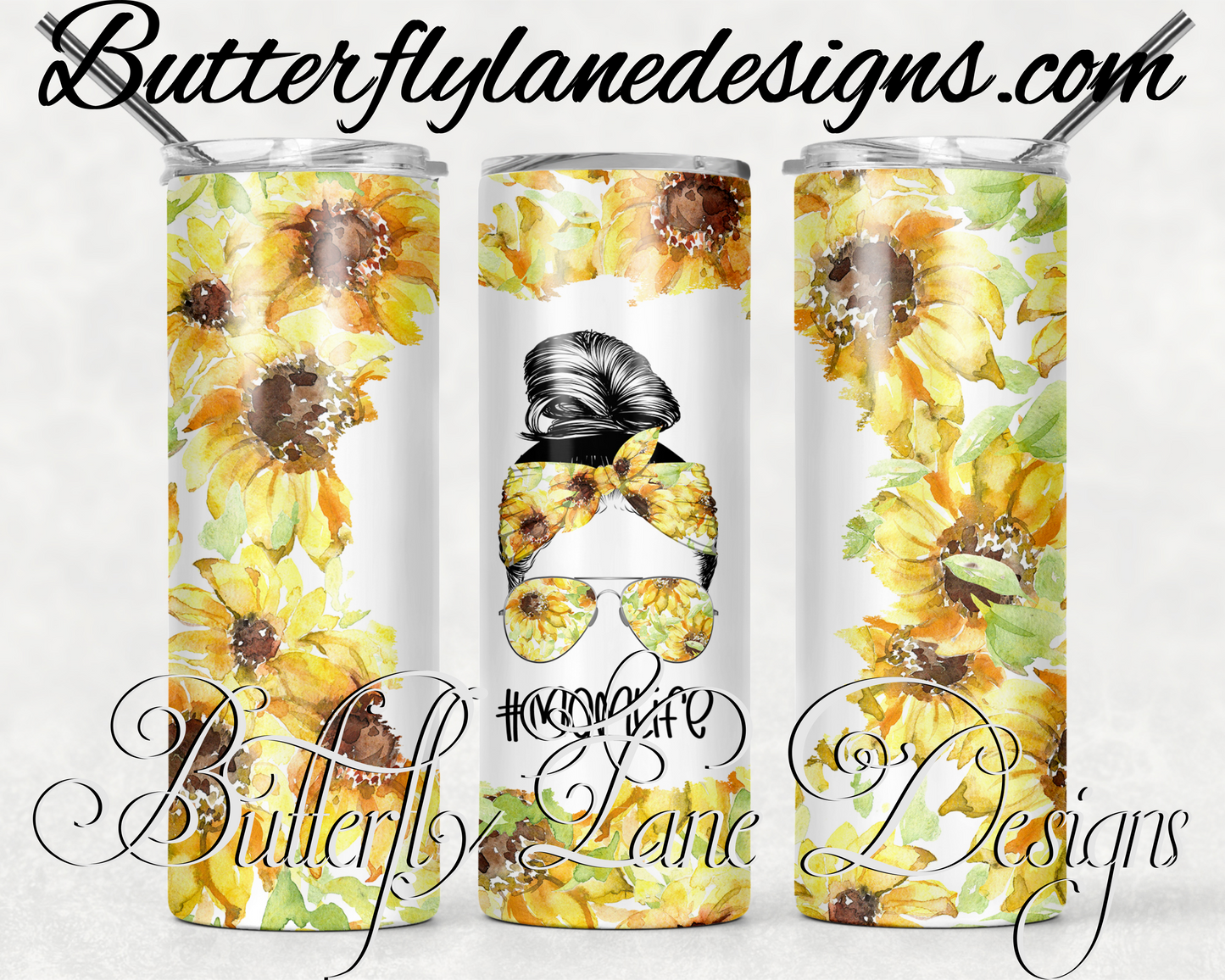 Sunflower Mom life messy bun-347-WM :: White Cast Tumbler wrap