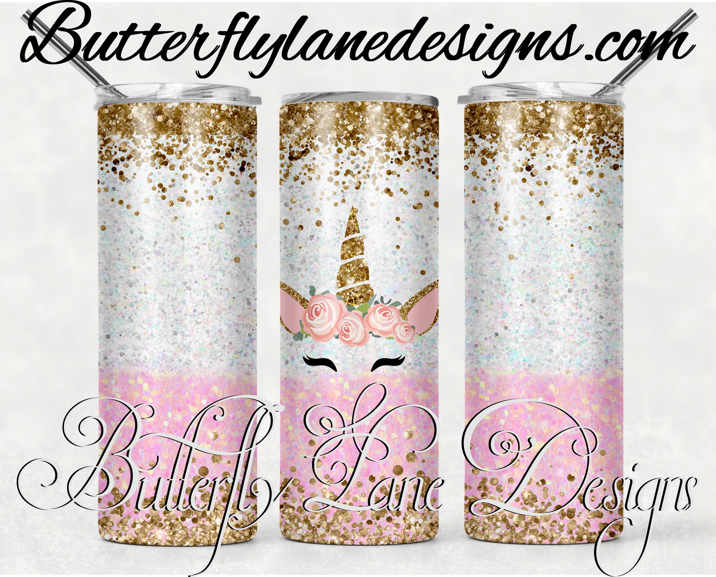 Pink, gold Unicorn-353-WM :: White Cast Tumbler wrap
