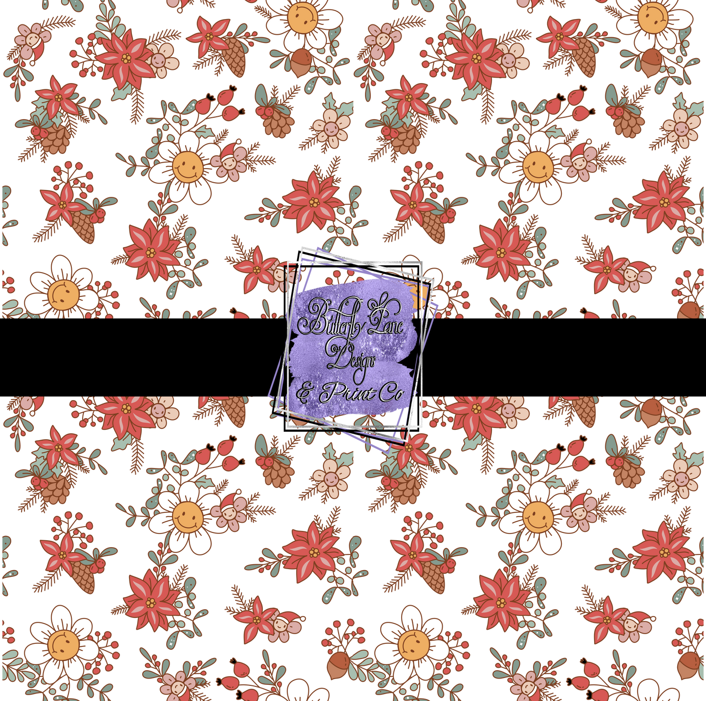 Christmas Poinsettia & Pine cones PV 353-T- Patterned Vinyl