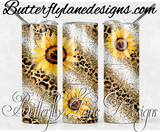 Leopard print sunflower gold overlay-361-WM :: White Cast Tumbler wrap