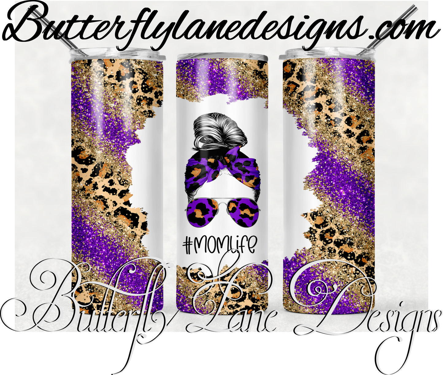 Purple gold leopard print-messy bun mom life-367-WM :: White Cast Tumbler wrap