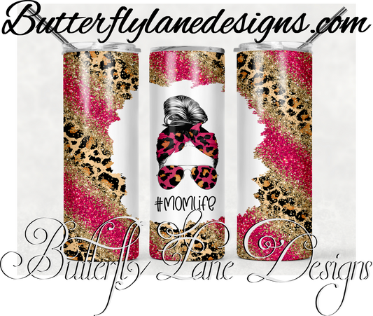 Hot pink gold leopard print-Messy bun mom life-368-WM :: White Cast Tumbler wrap
