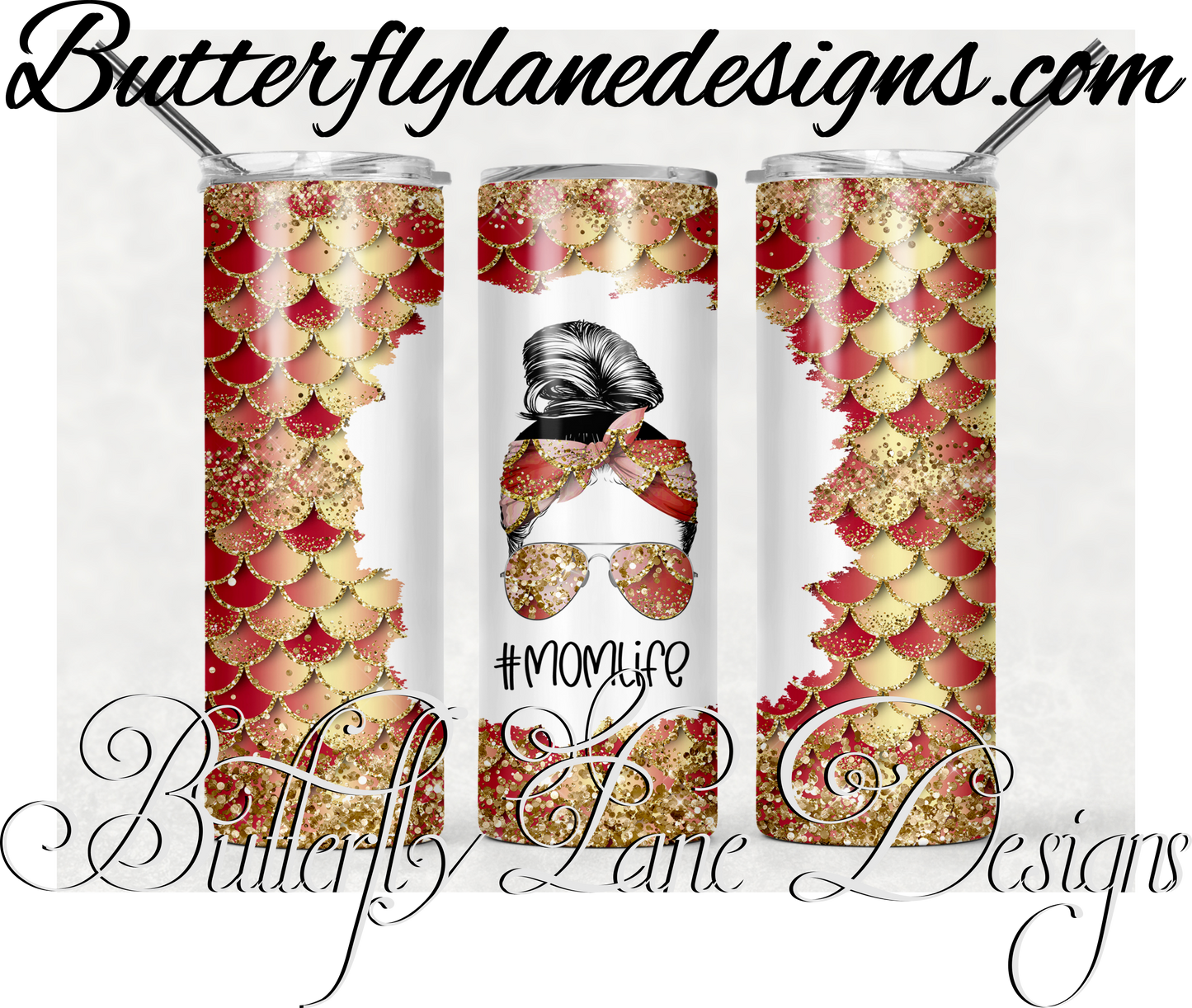 Amber-gold mermaid scale-messy bun mom life-385-WM :: White Cast Tumbler wrap