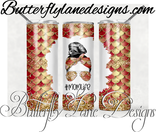 Amber-gold mermaid scale-messy bun mom life-385-WM :: White Cast Tumbler wrap