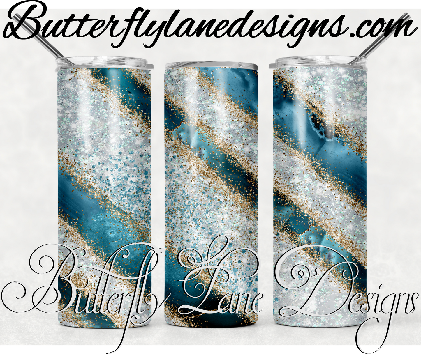 Teal crystal clear glitter-393-WM :: White Cast Tumbler wrap