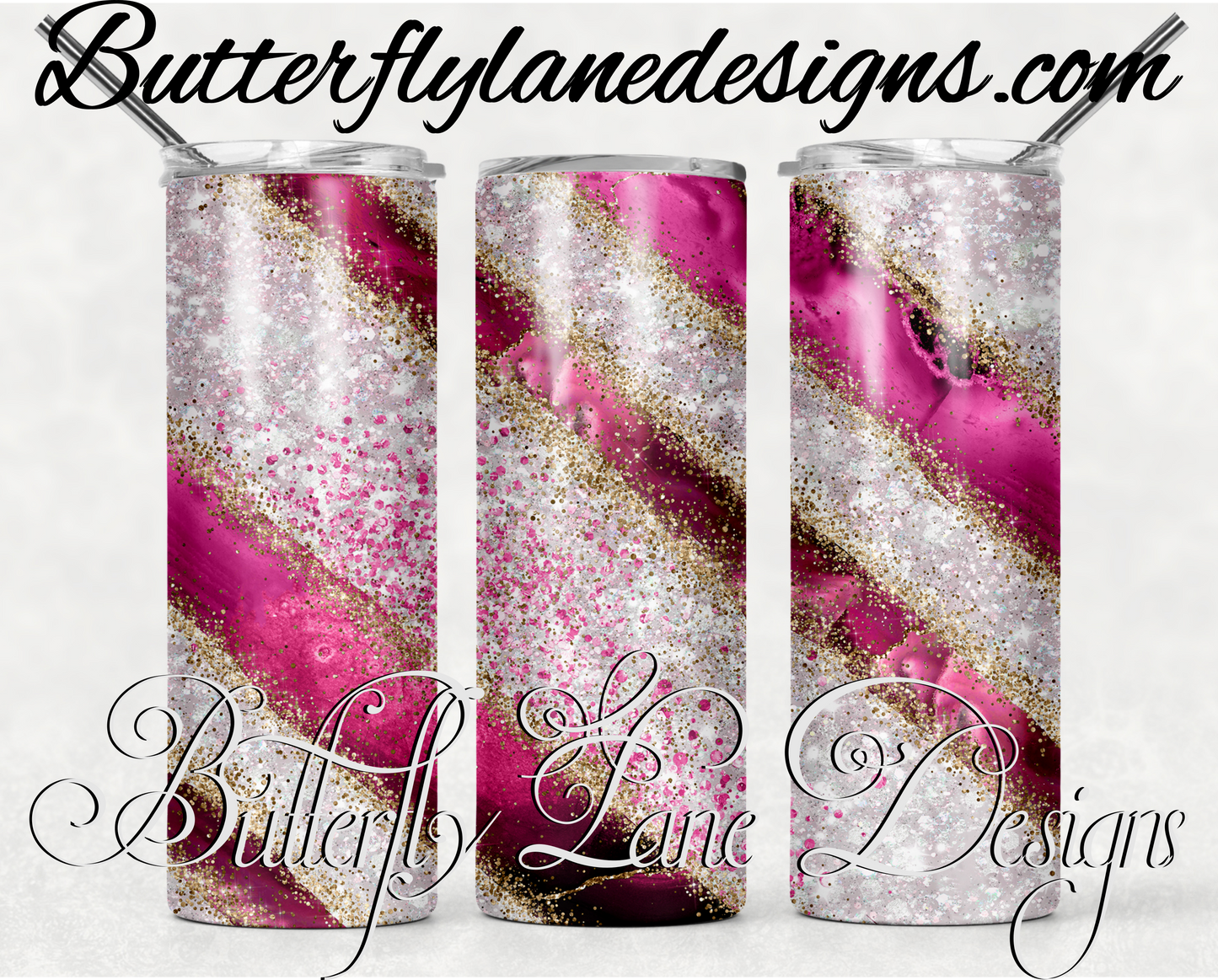 Dark pink crystal clear glitter -395-WM :: White Cast Tumbler wrap