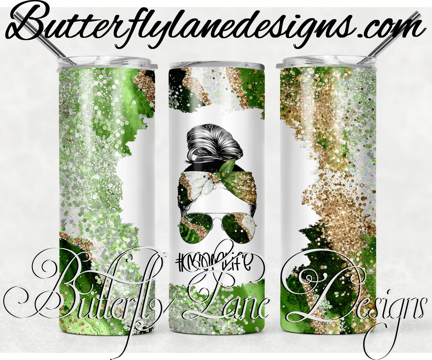 Mom life-green gold glitter-406-WM :: White Cast Tumbler wrap