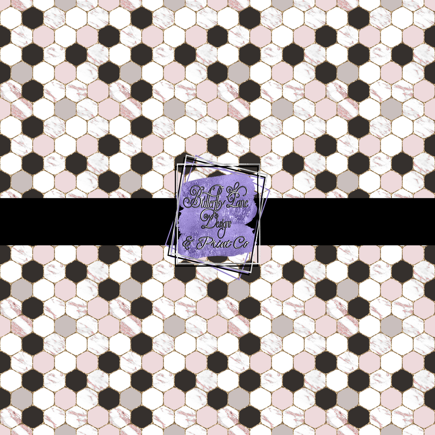 Hex shapes, pink, gold marble PV 408-Large- Patterned Vinyl