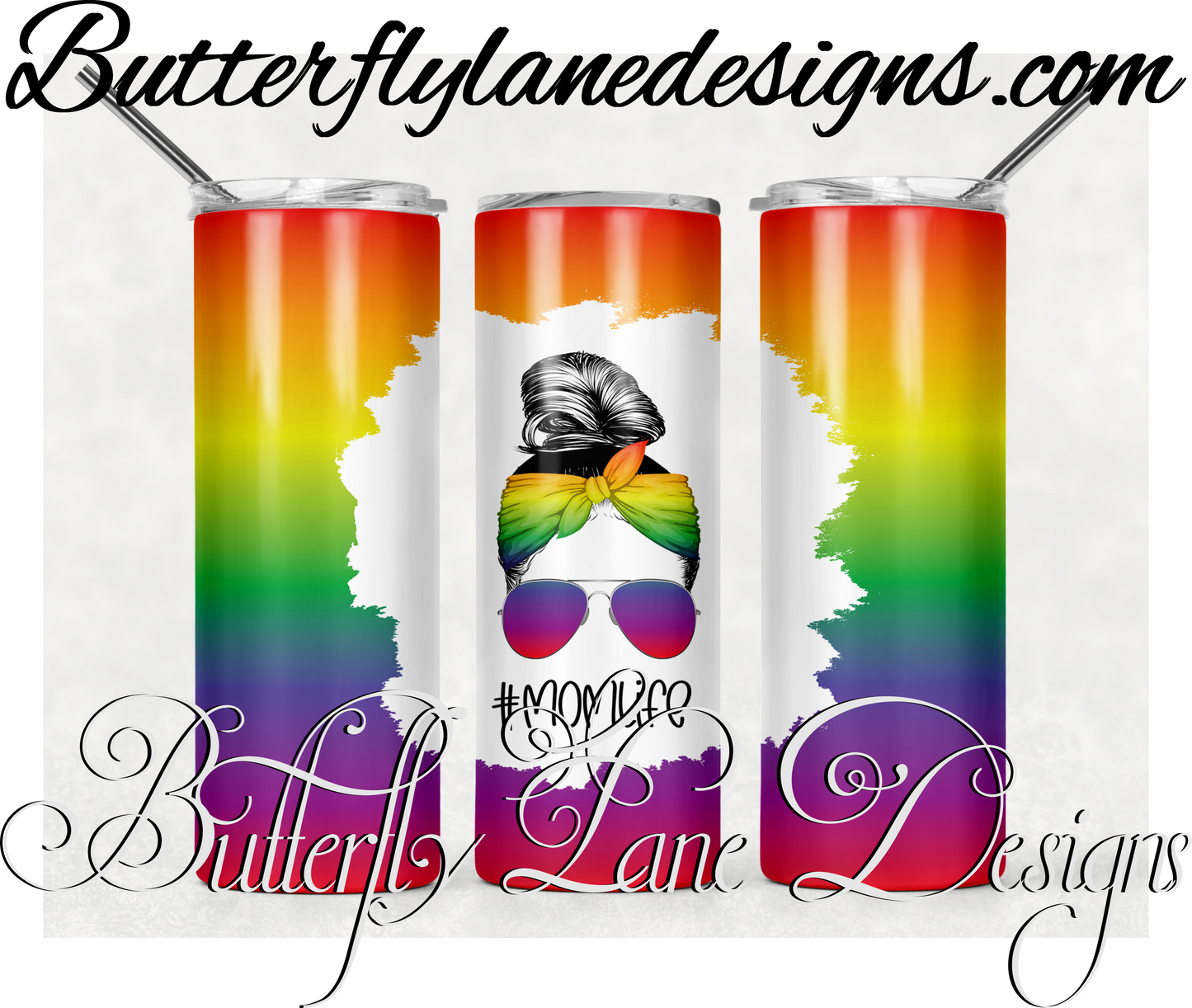 Rainbow mom life-messy bun-416- :: White Cast Tumbler wrap
