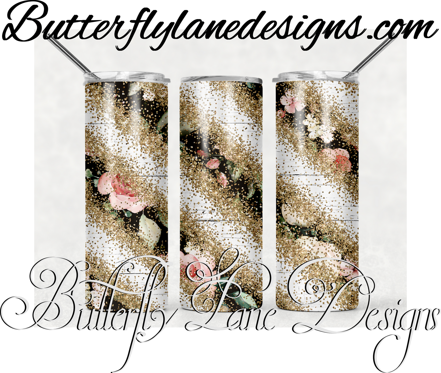 Pink roses; gold glitter-wrap-432-:: White Cast Tumbler wrap