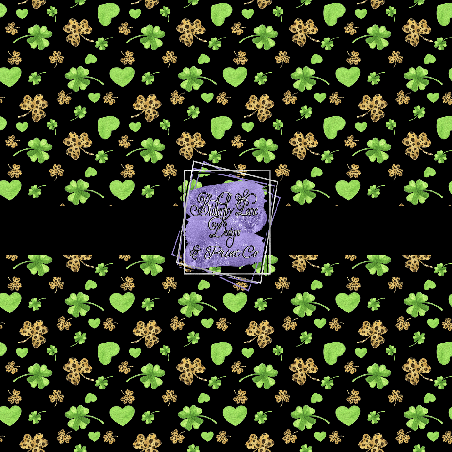 Hearts-Shamrocks-leopard print-black background-PV 454 Patterned Vinyl