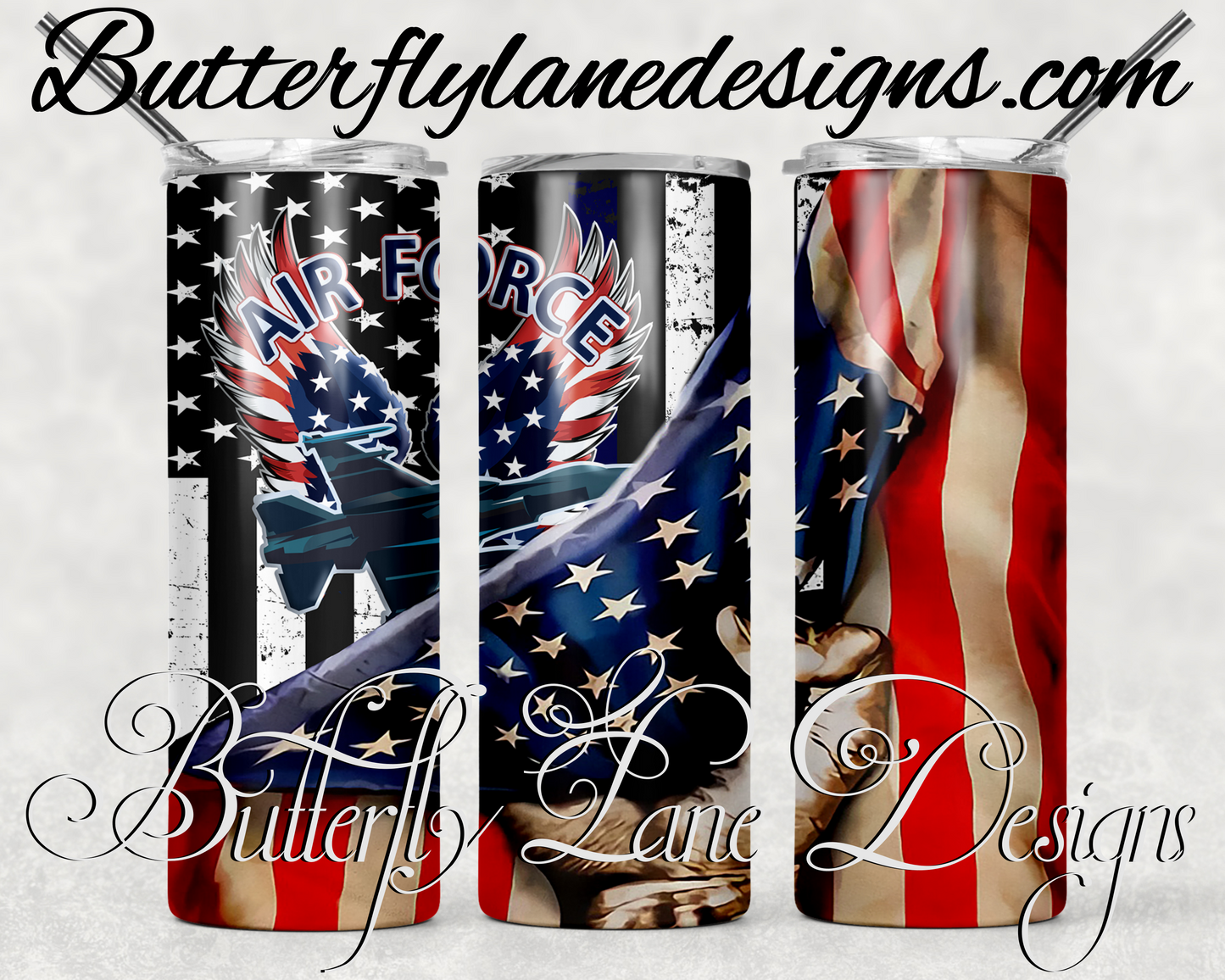 Airforce-American Flag-:: White Cast Tumbler wrap