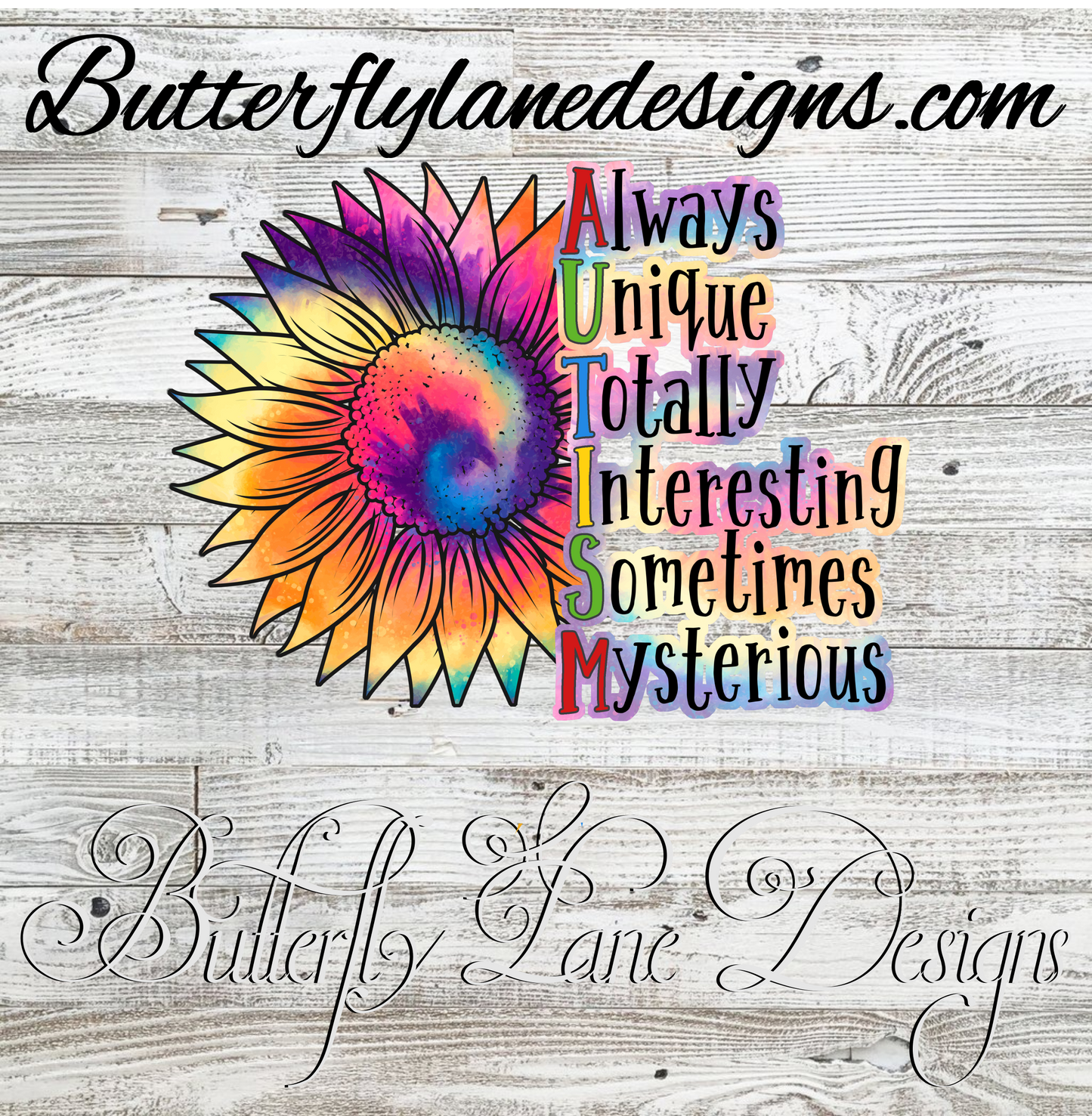 Autism-Tiedye sunflower :: Clear Cast Decal
