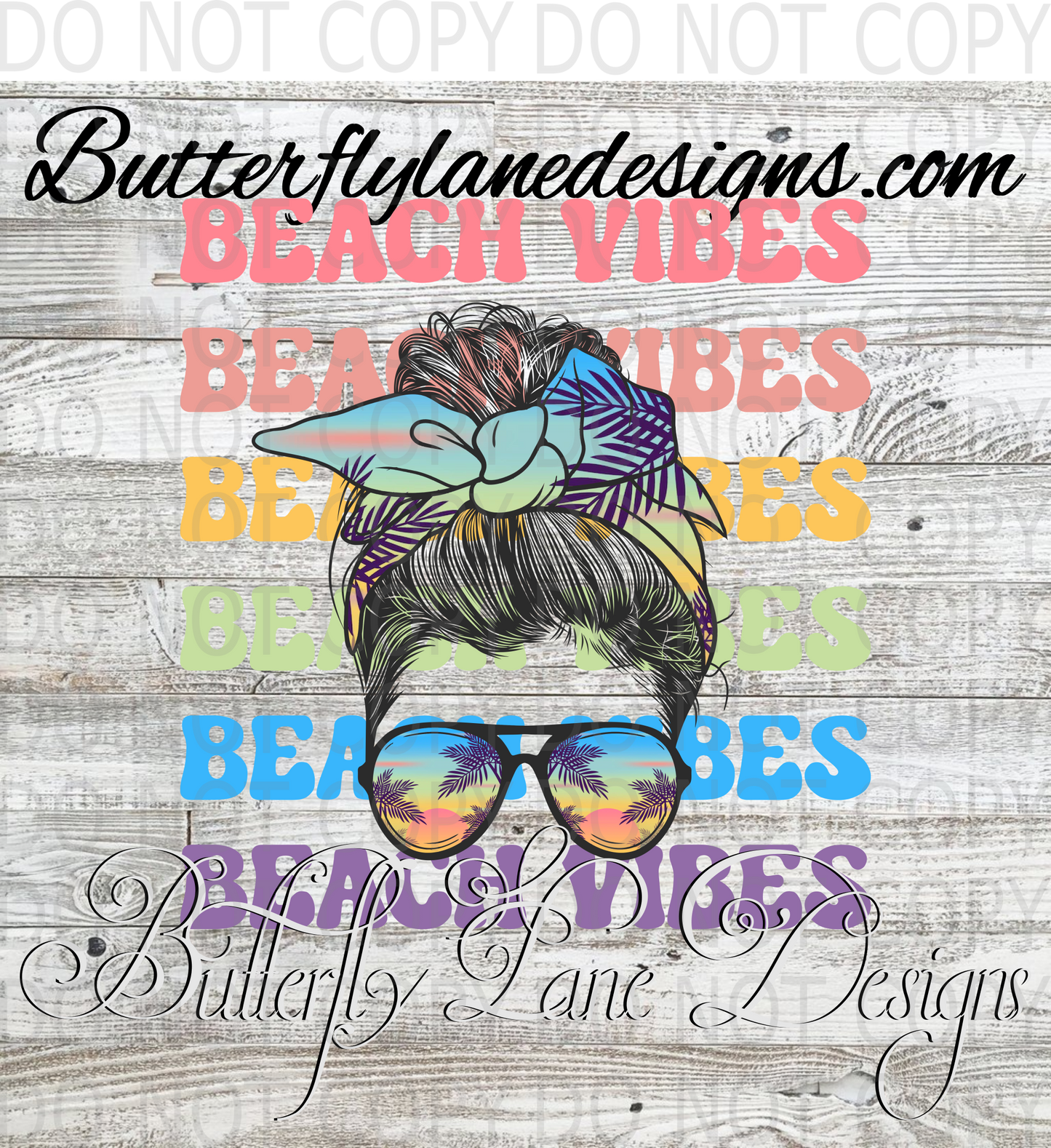 Beach vibes-messy bun-text :: Clear Decal :: VC Decal