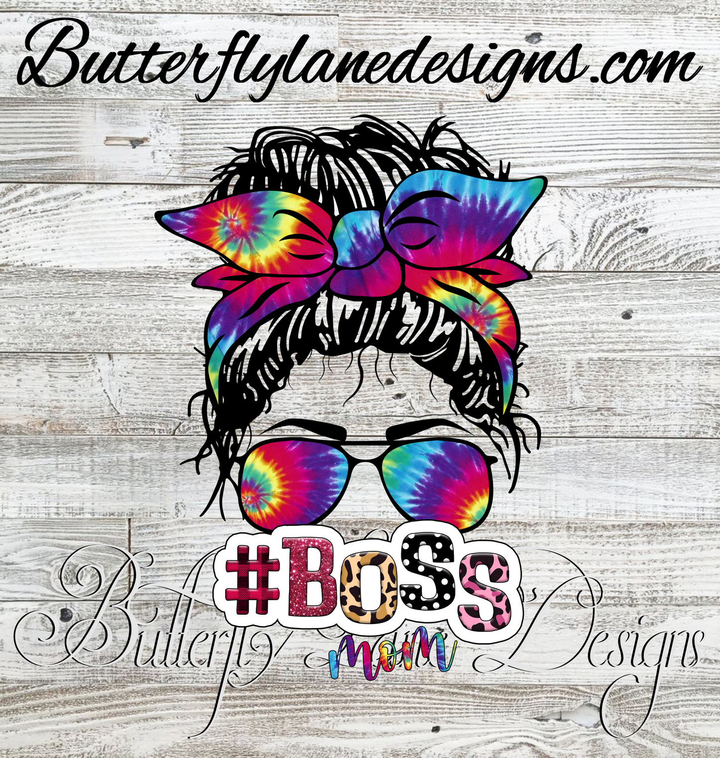 #Bossmom messy bun tie-dye- :: Clear Decal :: VC Decal