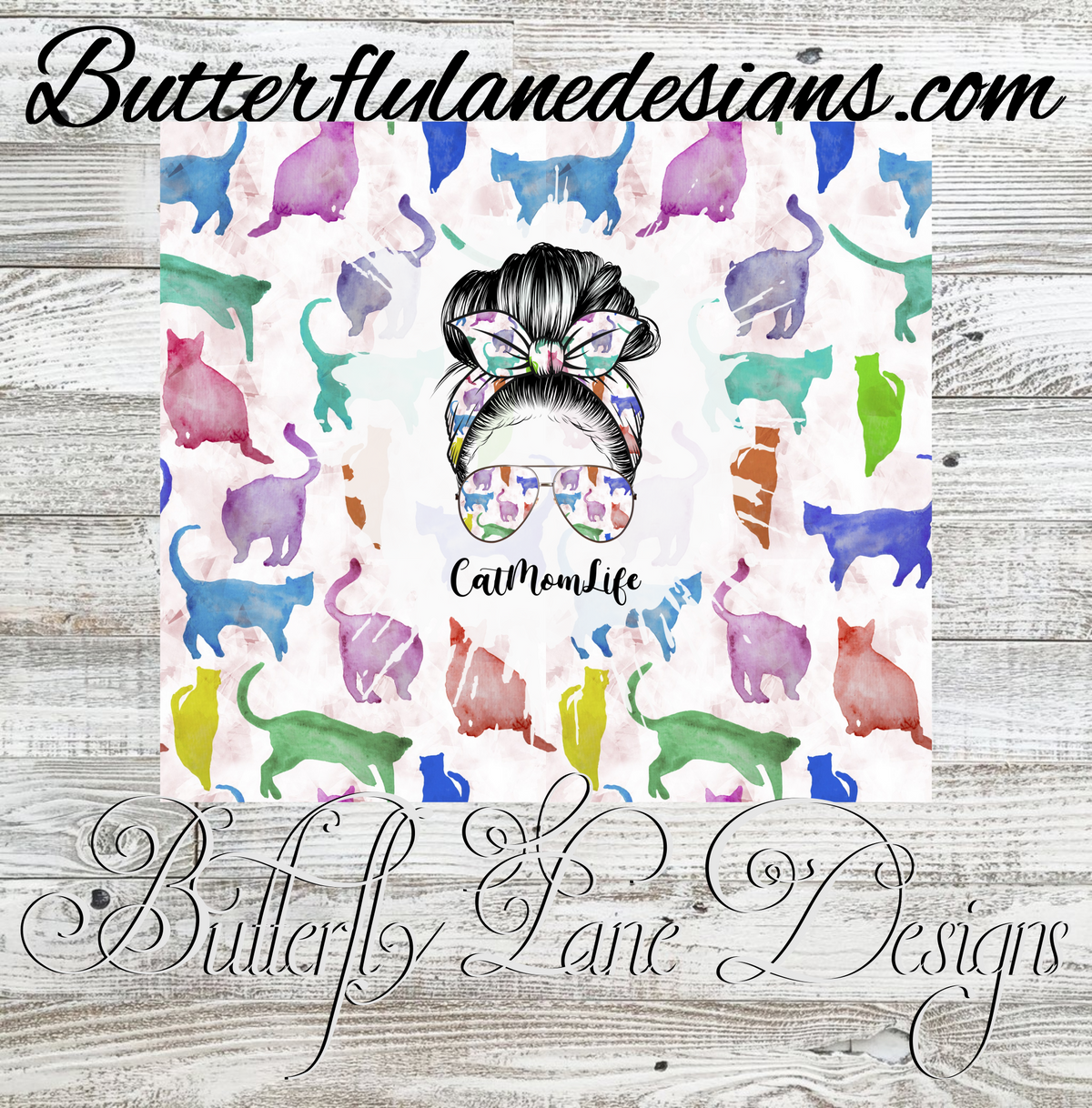 Cat mom life wrap-watercolor :: Tumbler wrap