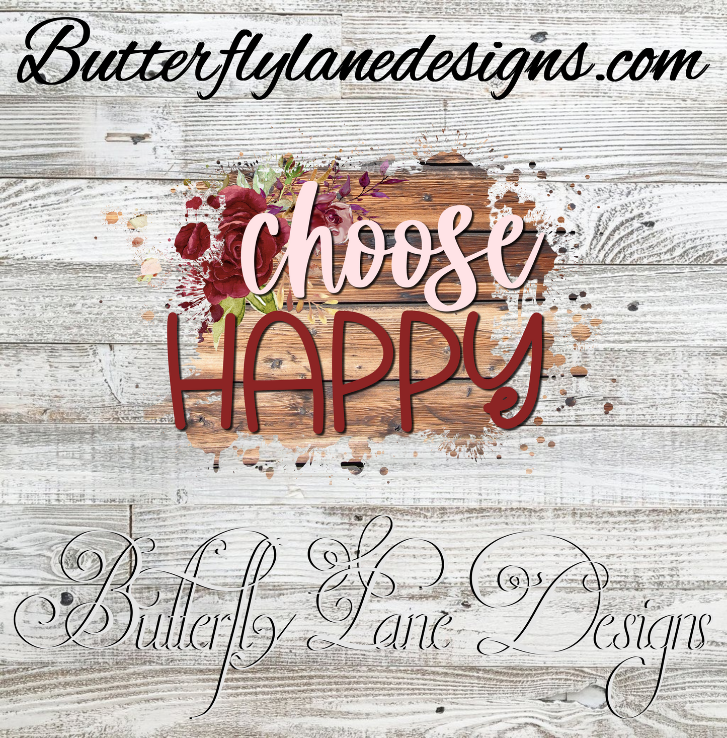 Choose Happy; Red rose with brown planks :: Clear Cast Decal