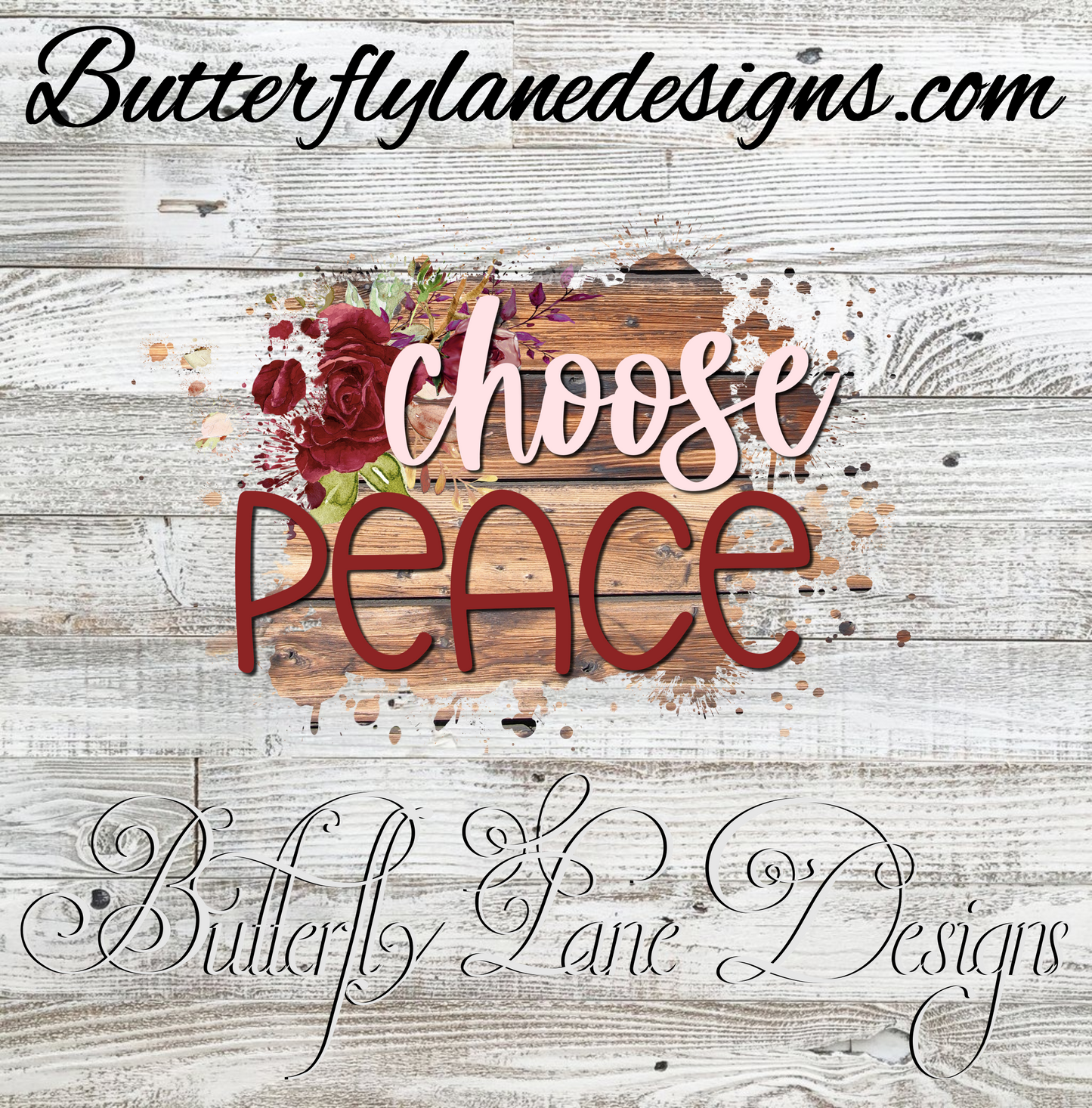 Choose peace; Red rose with brown planks :: Clear Cast Decal