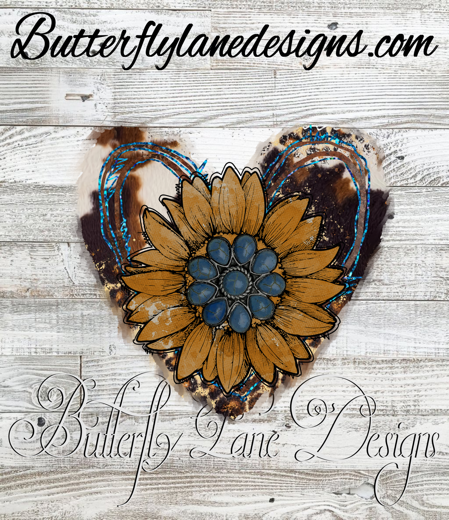 Country Heart-yellow flower blue gem :: Clear Decal or VCD