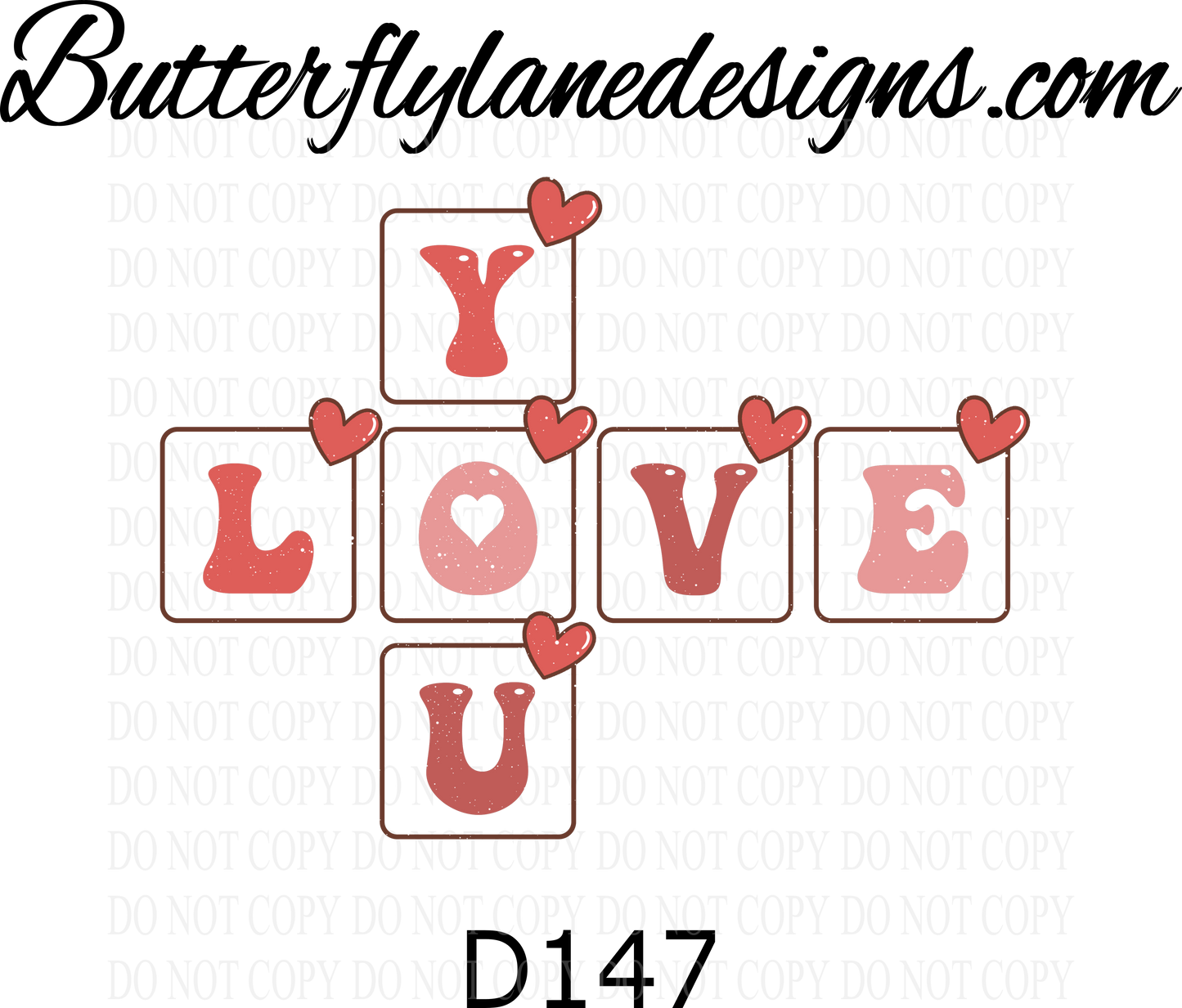 D147 Love You-Game letters :: Clear Decal :: VC Decal