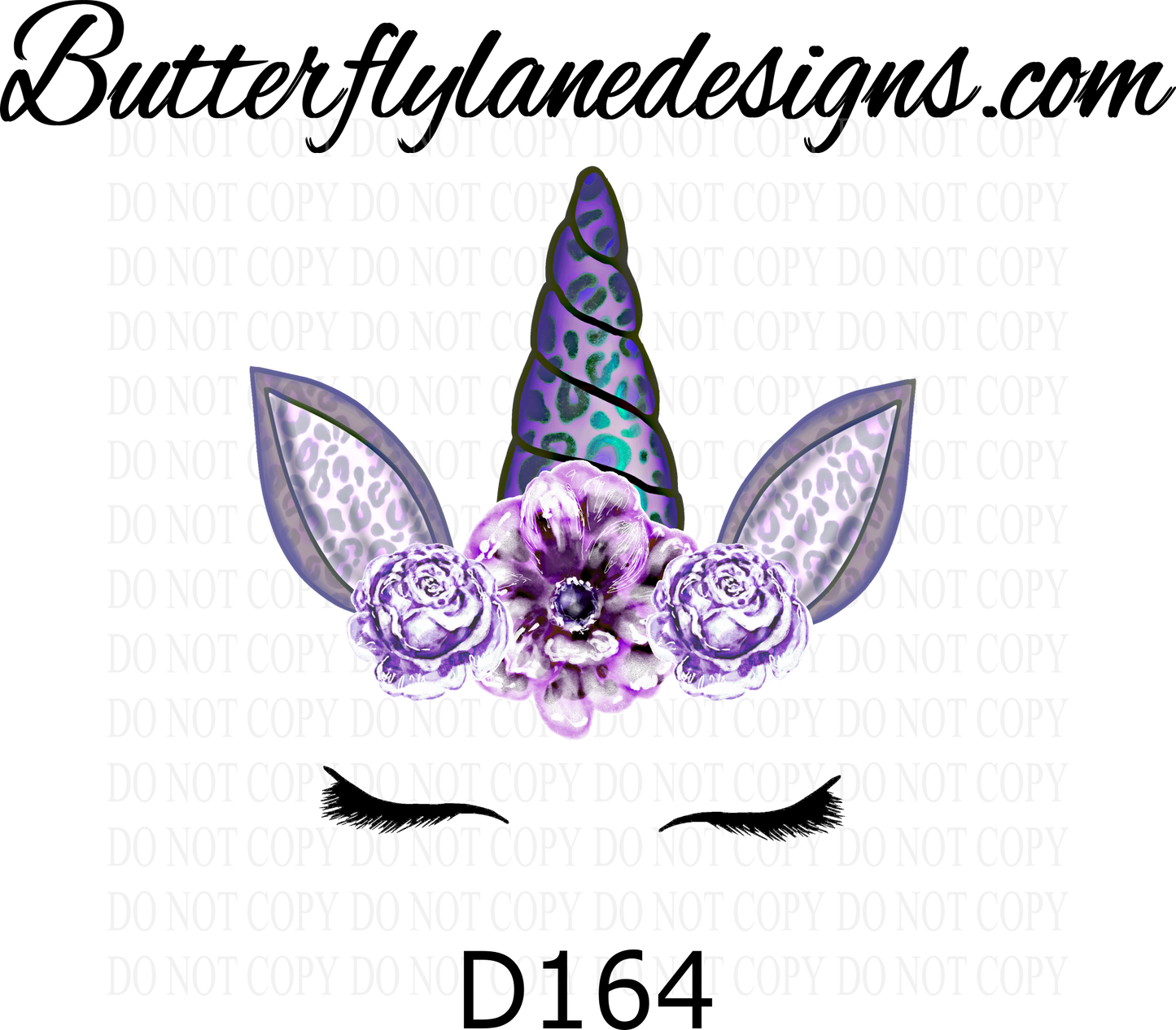 D164 Unicorn Face-Purple :: Clear Decal :: VC Decal