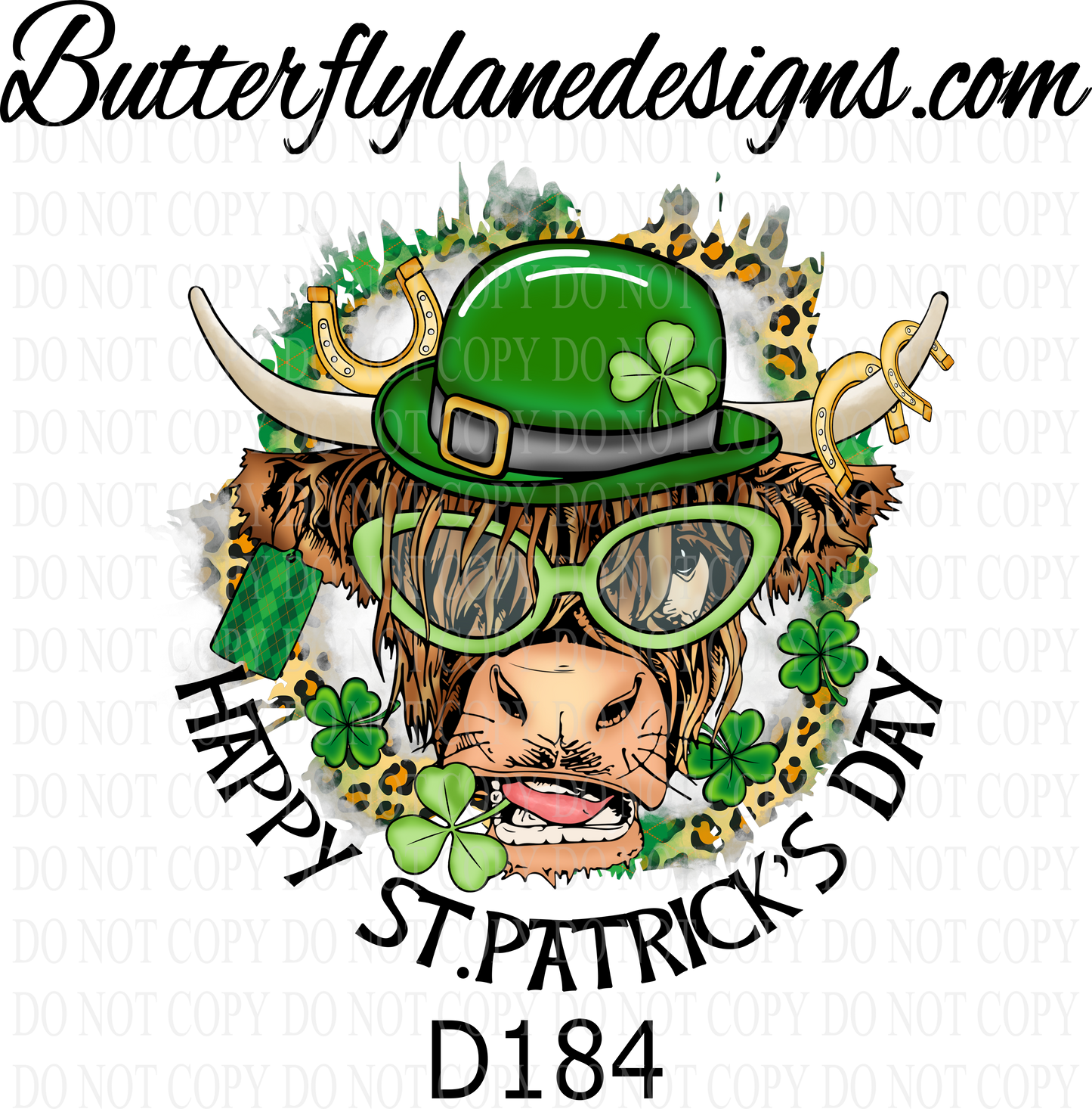 D184 St Patrick's-highland cow- :: Clear Decal :: VC Decal