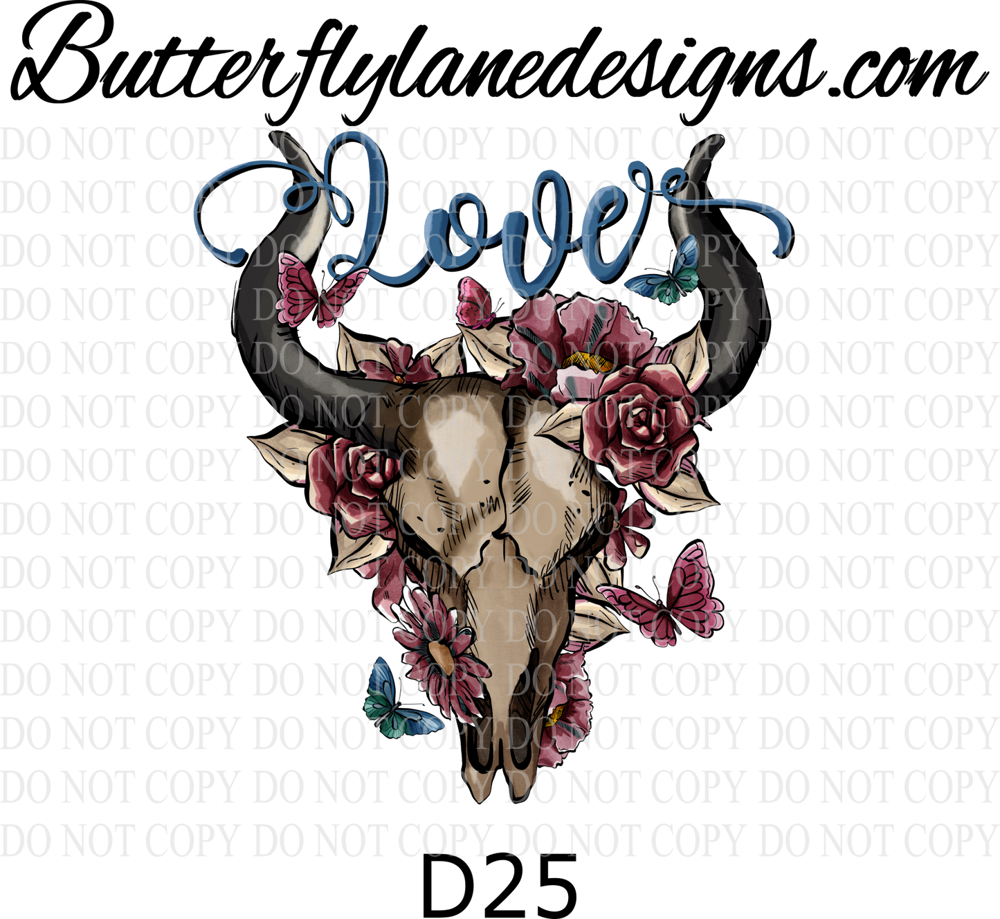 D25 Love-Bull Skull :: Clear Decal :: VC Decal