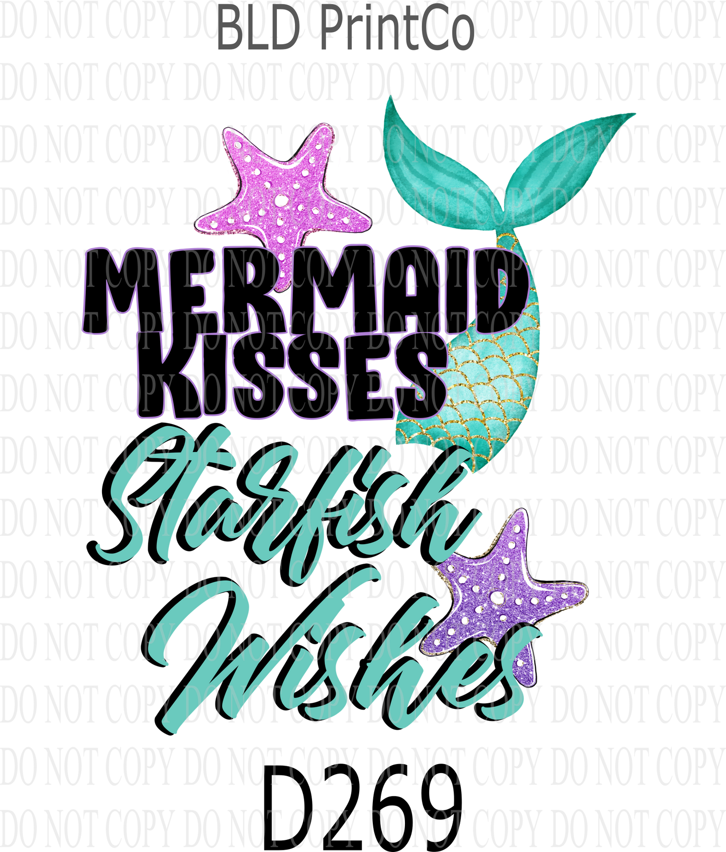 D269  - Mermaid Kisses-starfish kisses-BLD Clear Decal :: VC Decal