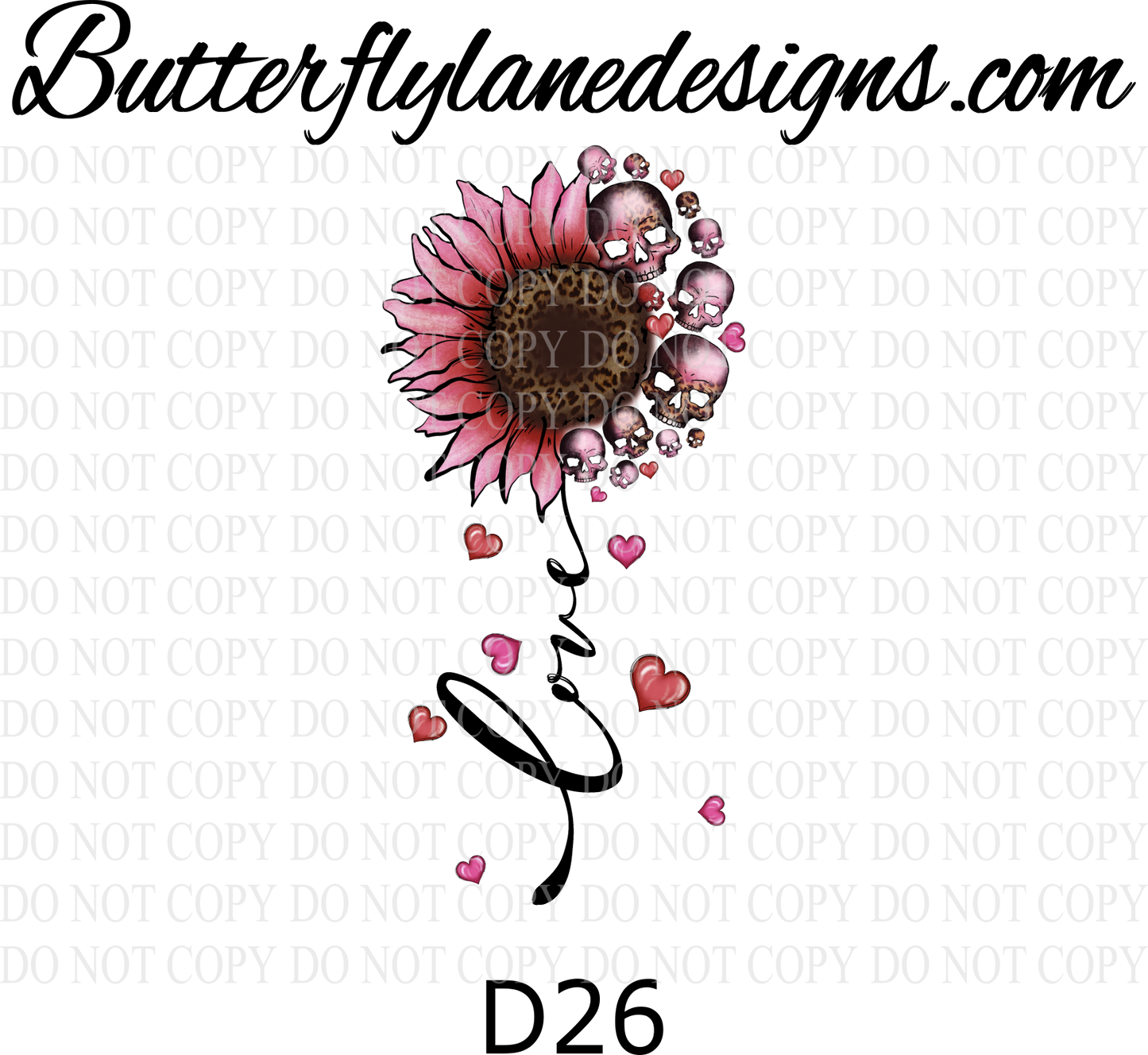 D26 Love- Pink Skulls :: Clear Decal :: VC Decal