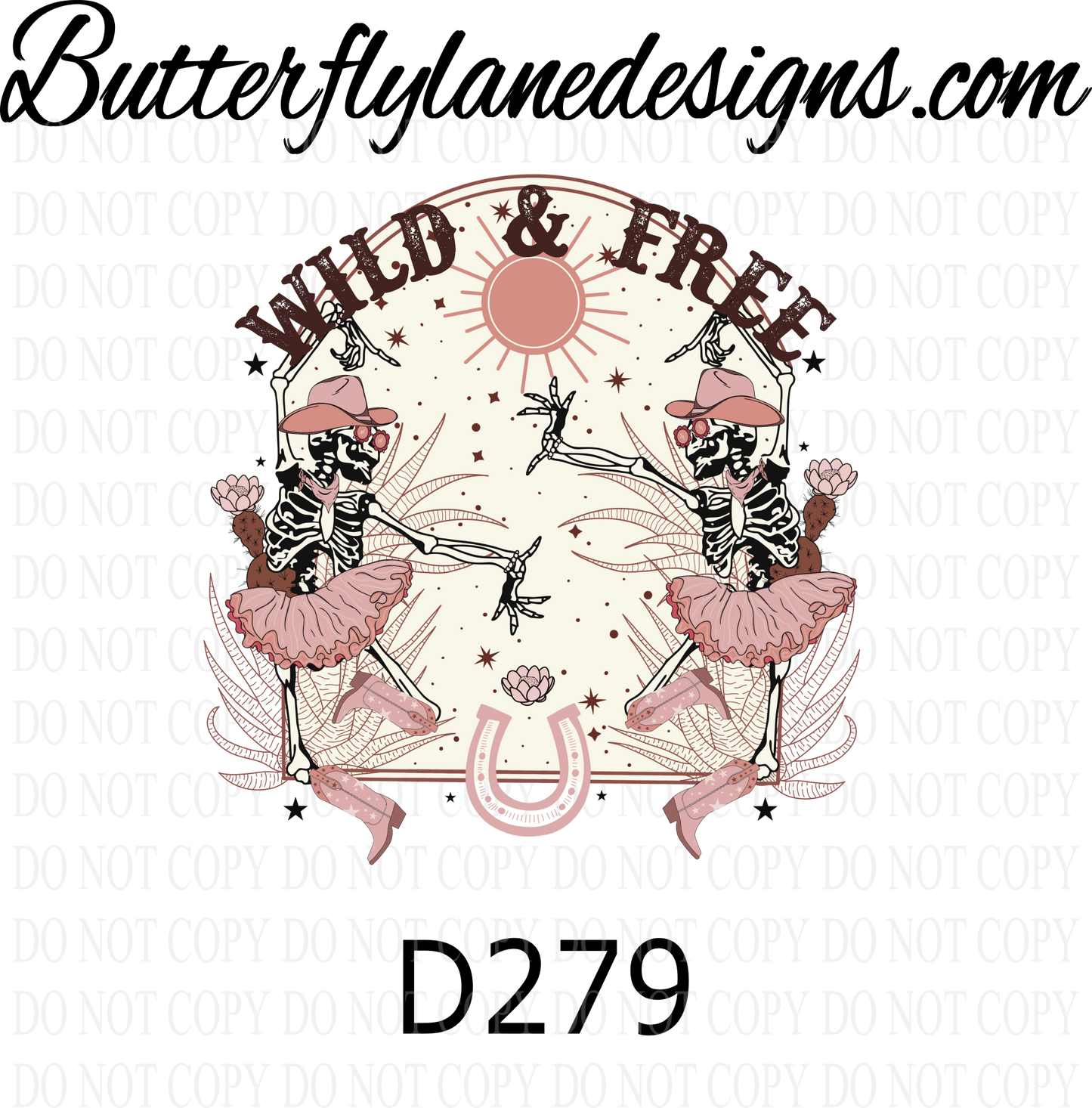 D279 Wild & Free Dancing western Skelly :: Clear :: VC Decal