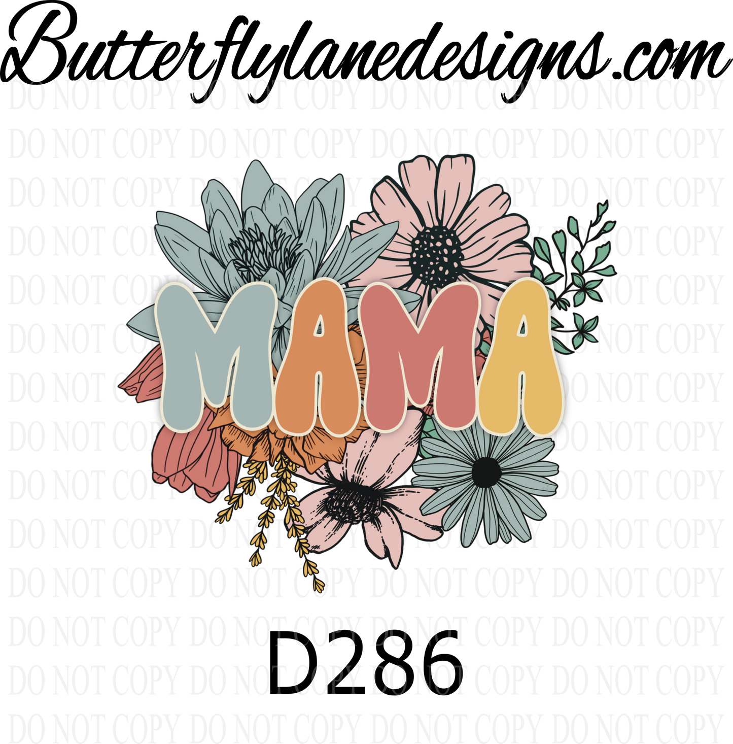 D286 Mama with Retro-vintage style florals :: Clear :: VC Decal