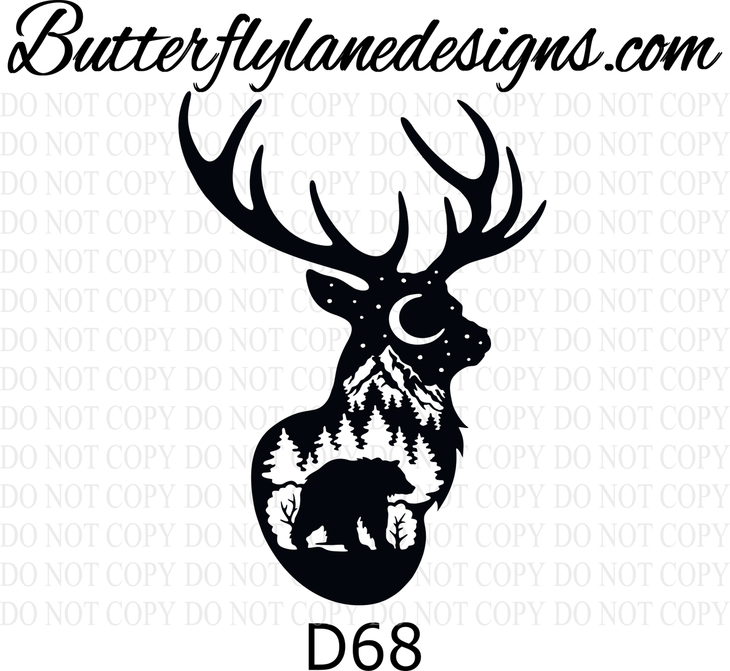 D68 Deer -Bear woods :: Clear Decal :: VC Decal