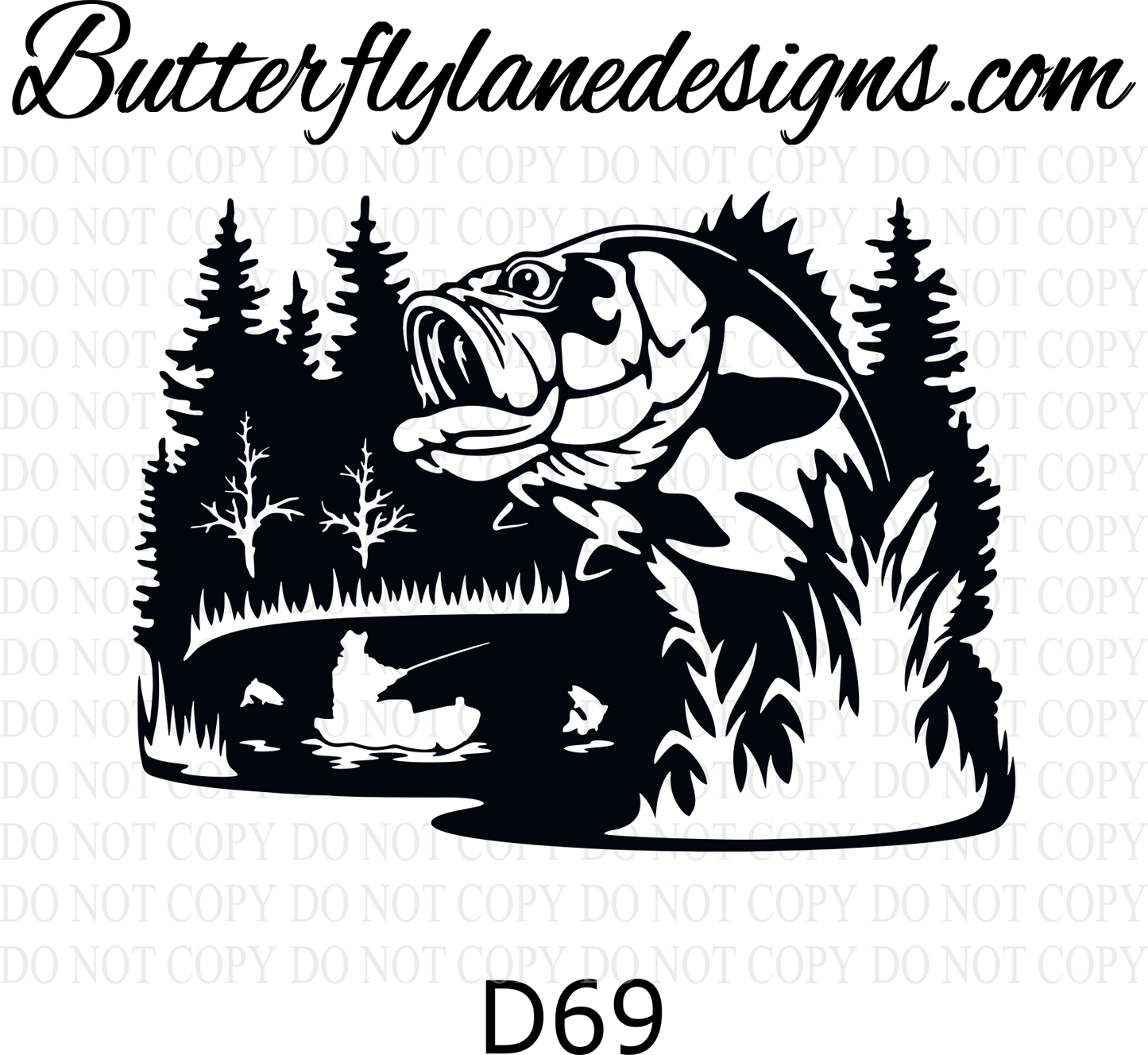 D69 Fish wooded scene :: Clear Decal :: VC Decal