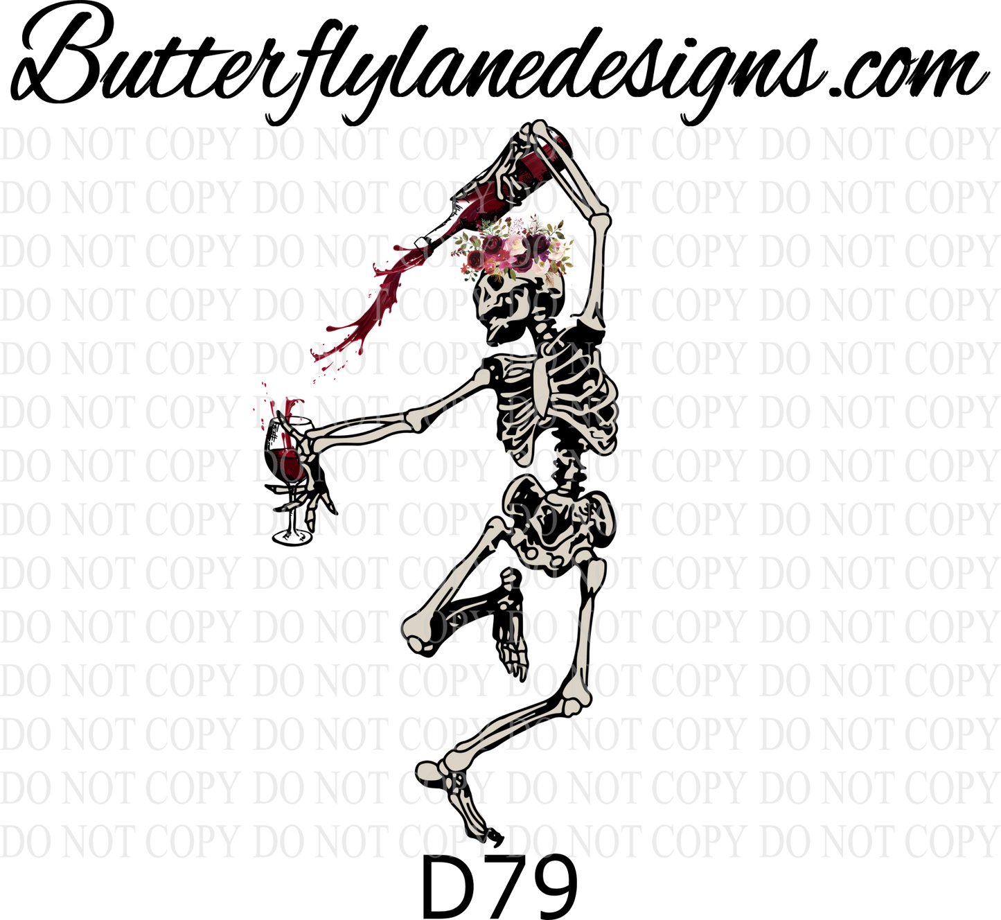 D79 Dancing Wine Skelly :: Clear Decal :: VC Decal