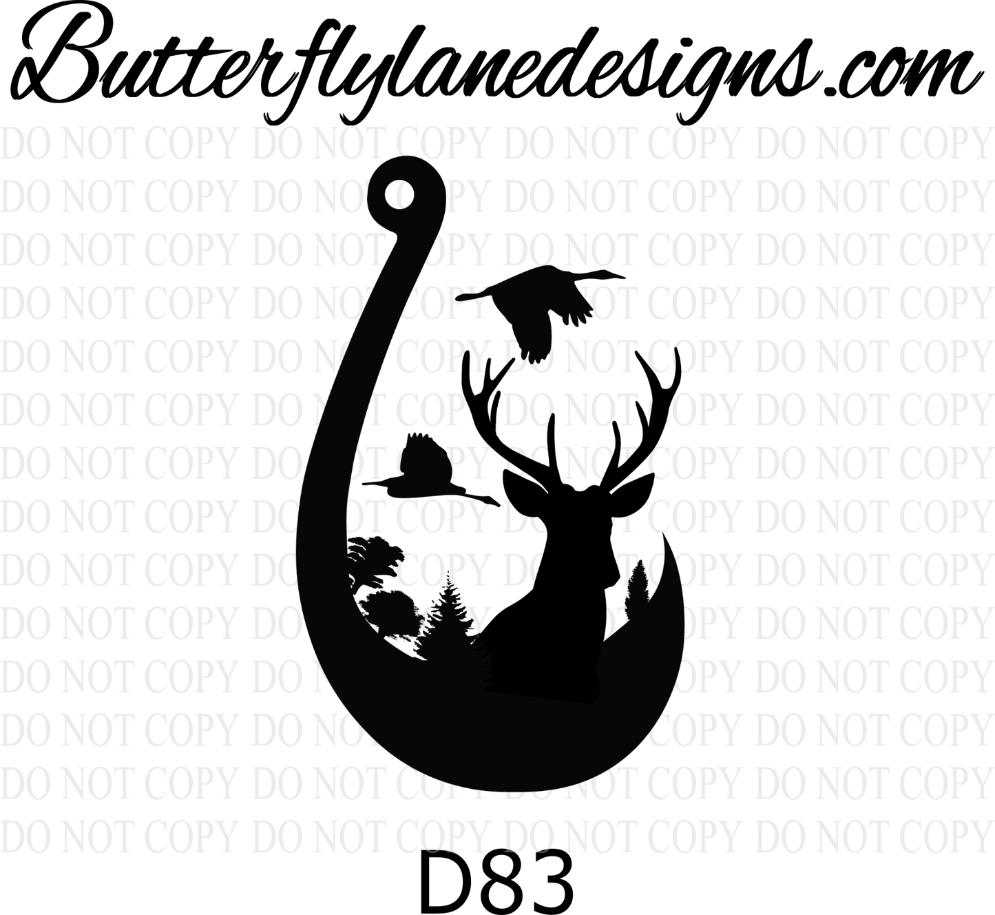 D83 Fishing hook deer scene :: Clear Decal :: VC Decal