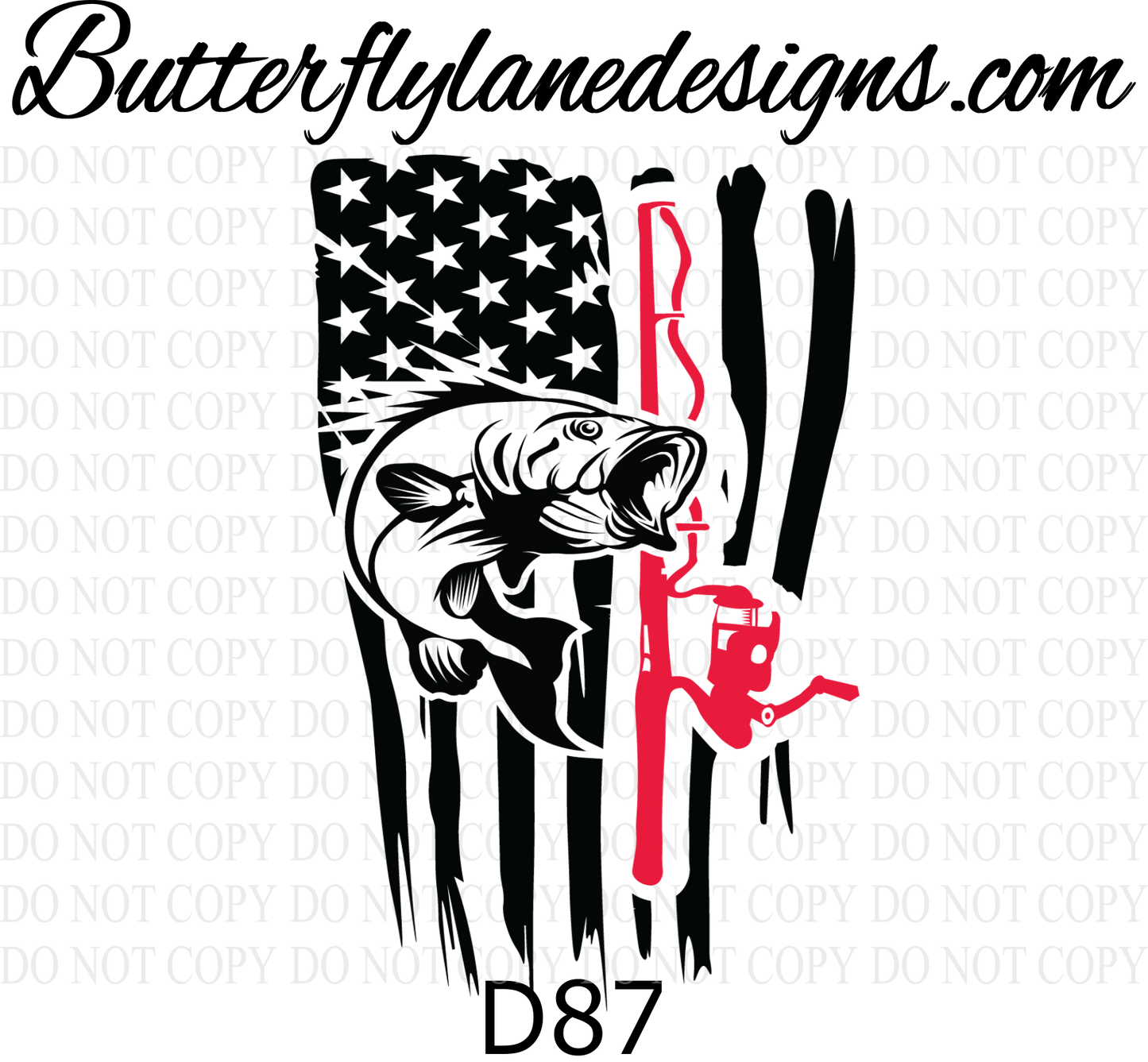 D87 Flag with fish and pole :: Clear Decal :: VC Decal