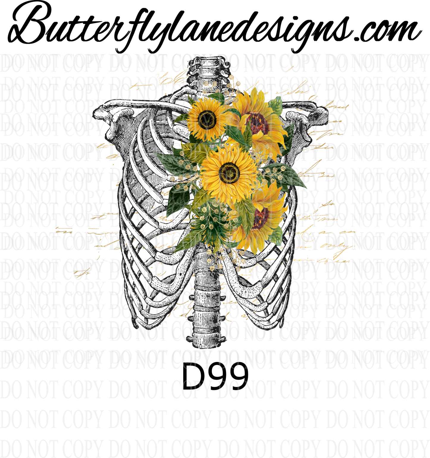 D99 Sunflower Skelly bones :: Clear Decal :: VC Decal