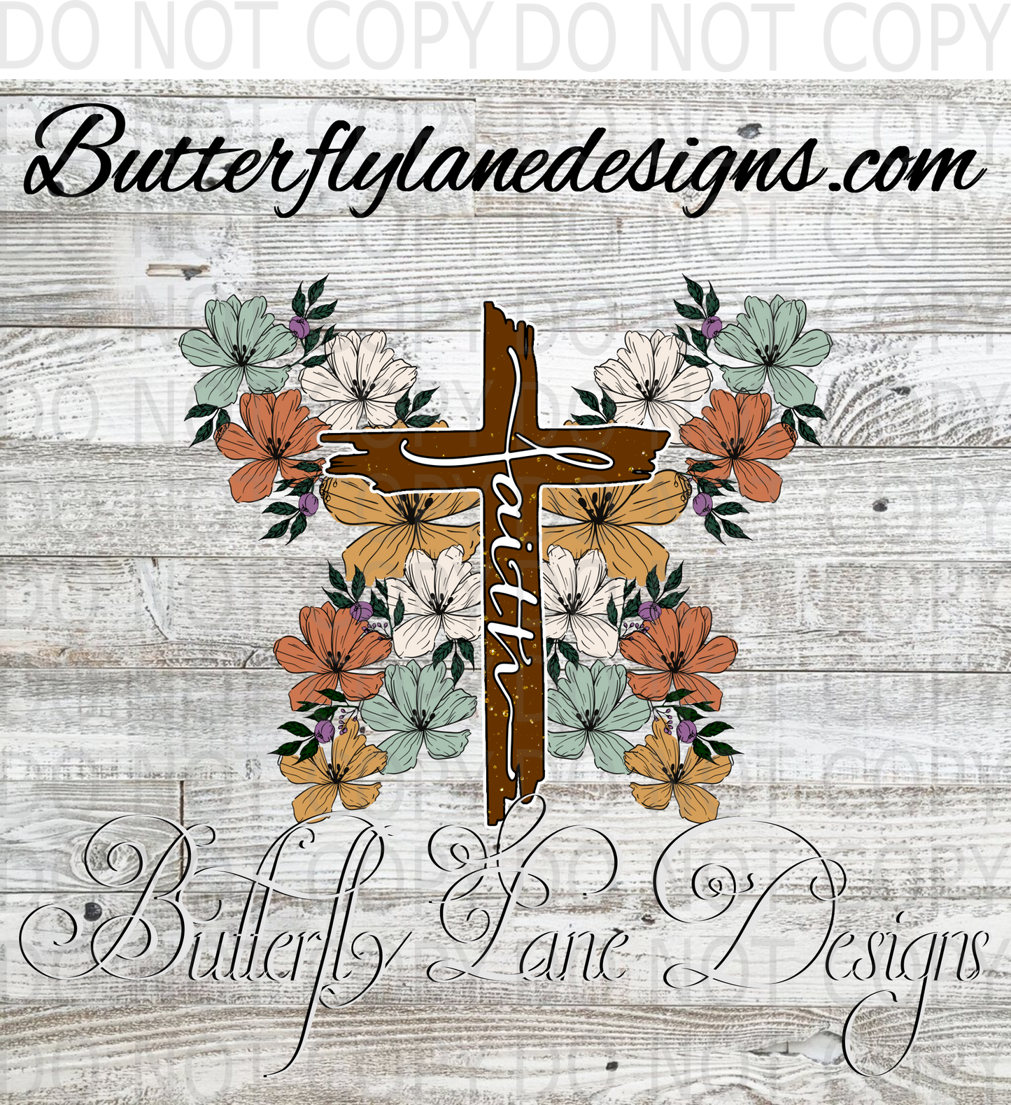 Faith-Cross flower butterfly :: Clear Decal :: VC Decal