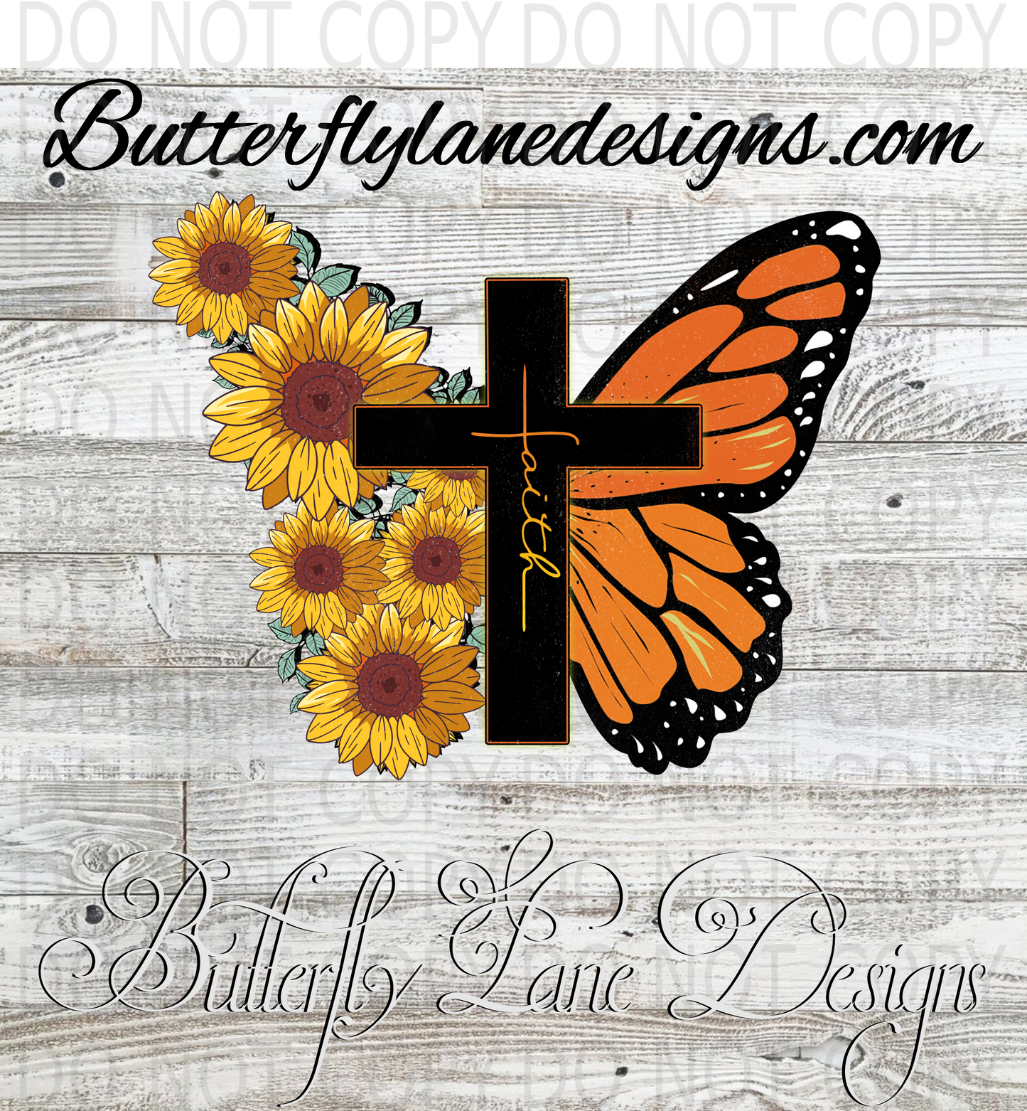 Faith Cross-Sunflower butterfly :: Clear Decal :: VC Decal