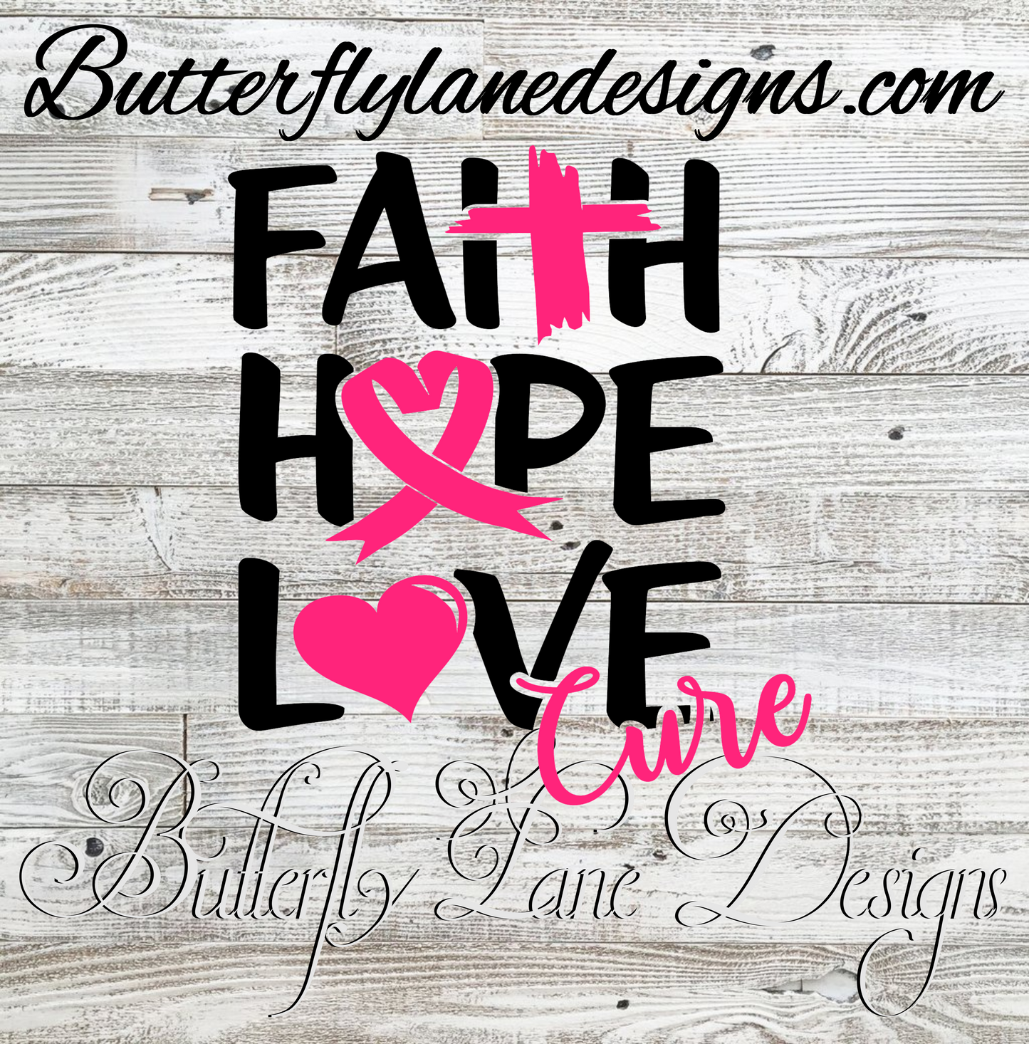 Faith Hope Love Cure Breast Cancer :: Clear Decal :: VC Decal