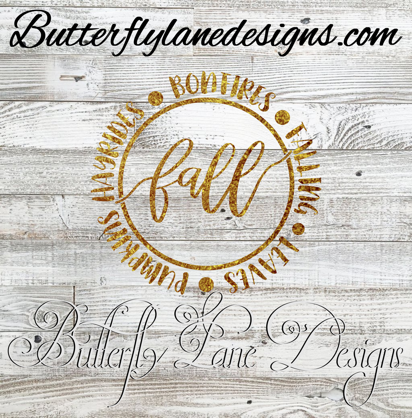 Fall-Bonfires-leaves-hayrides-Dark Gold foil :: Clear Decal :: VC Decal