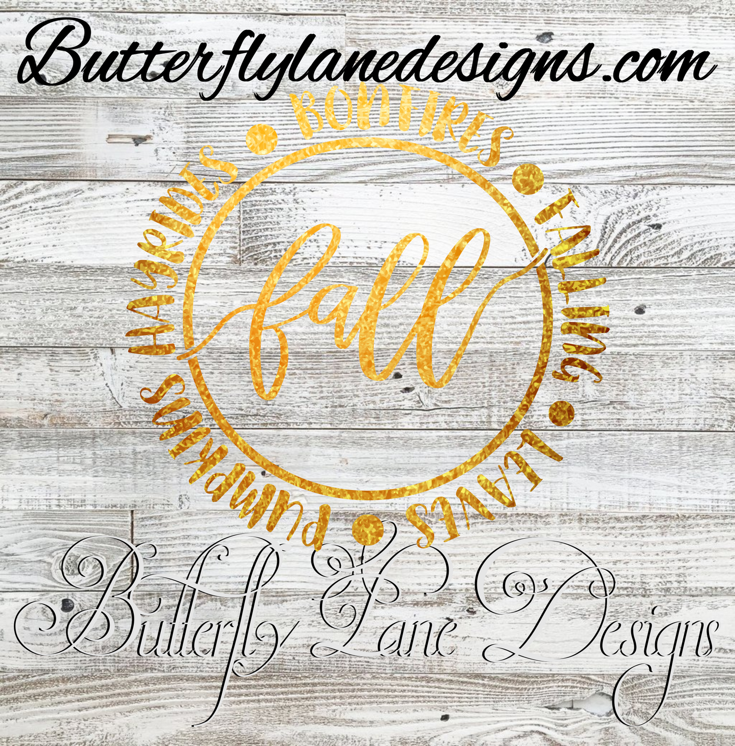 Fall-Bonfires-leaves-hayrides-Med Gold Foil :: Clear Decal :: VC Decal