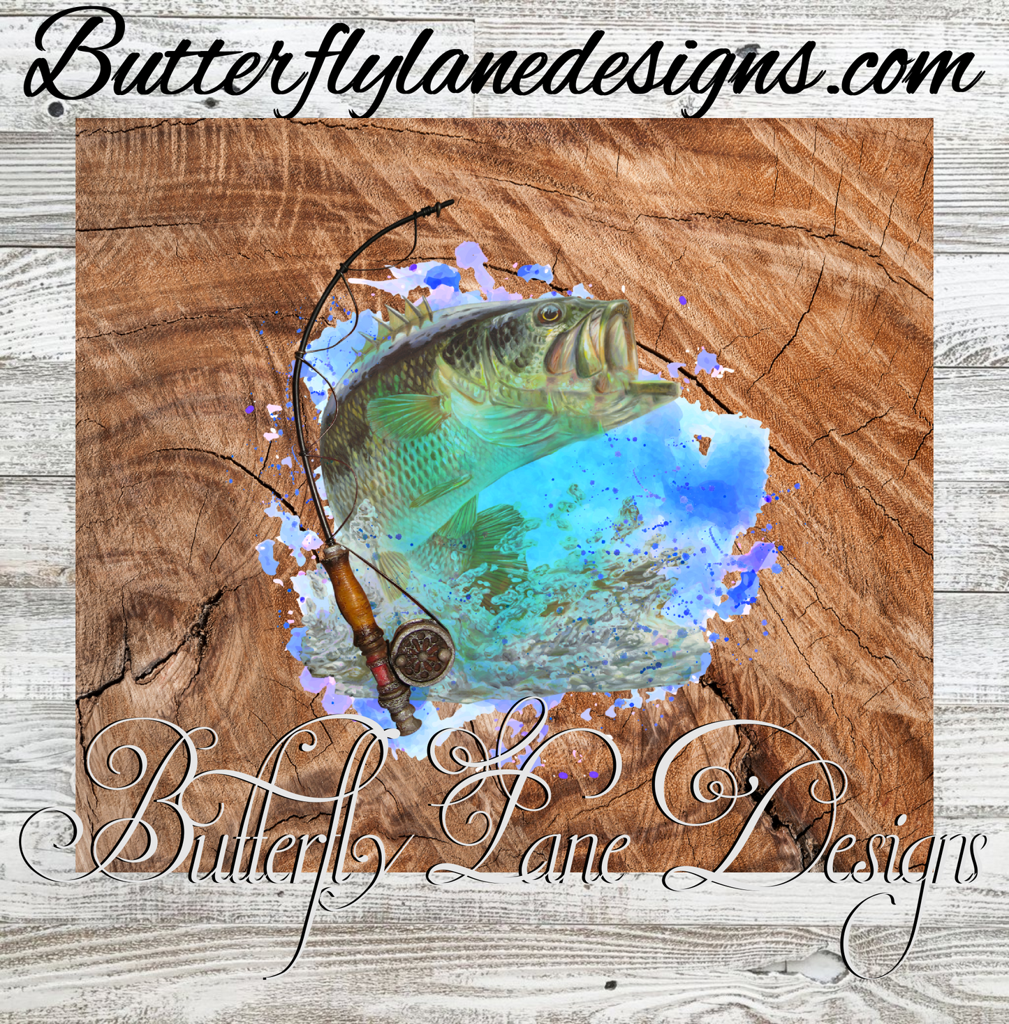 Fishing with wood background :: Tumbler wrap
