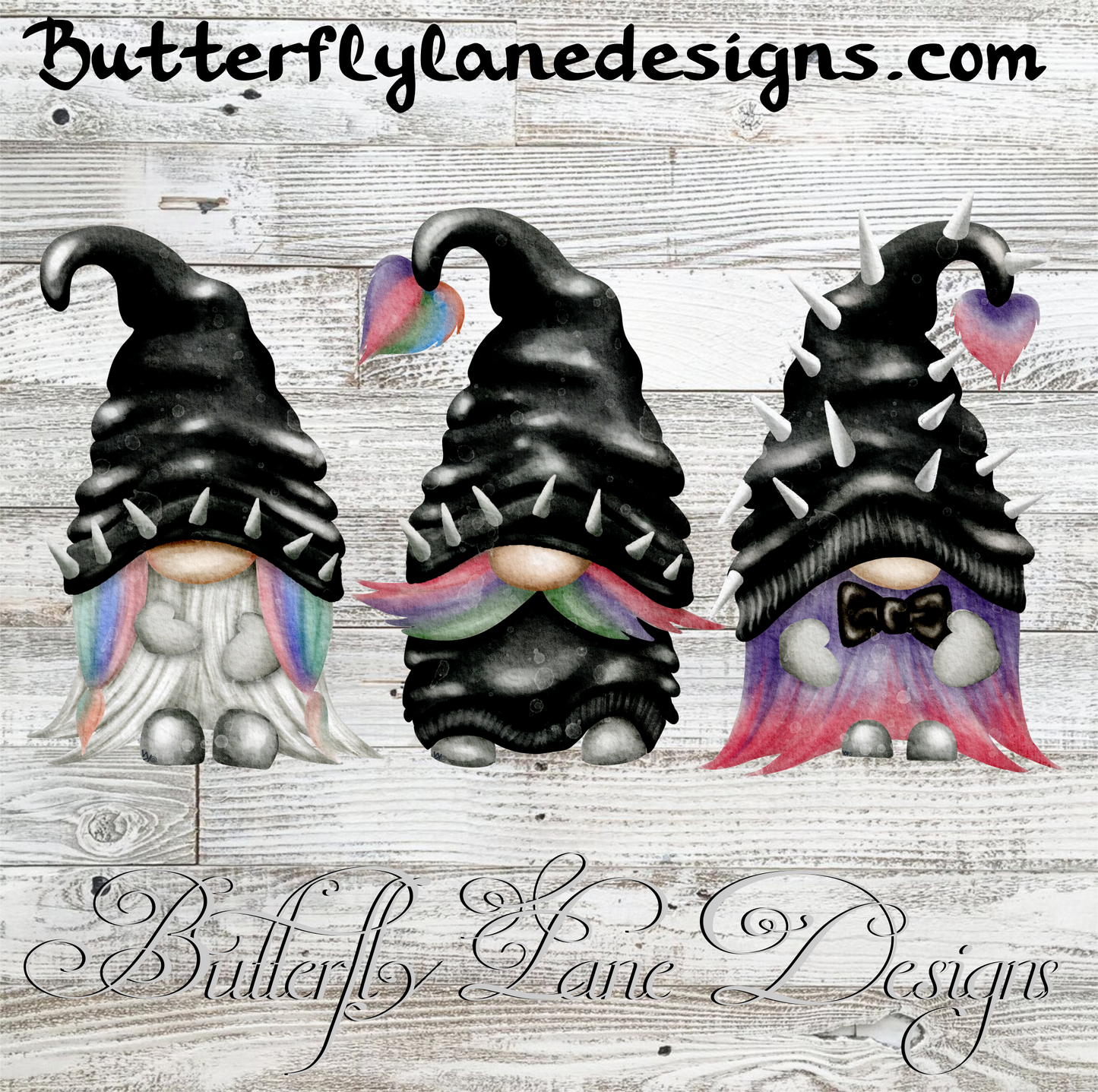 Goth Gnomes with spikes- Trio :: Clear Cast Decal