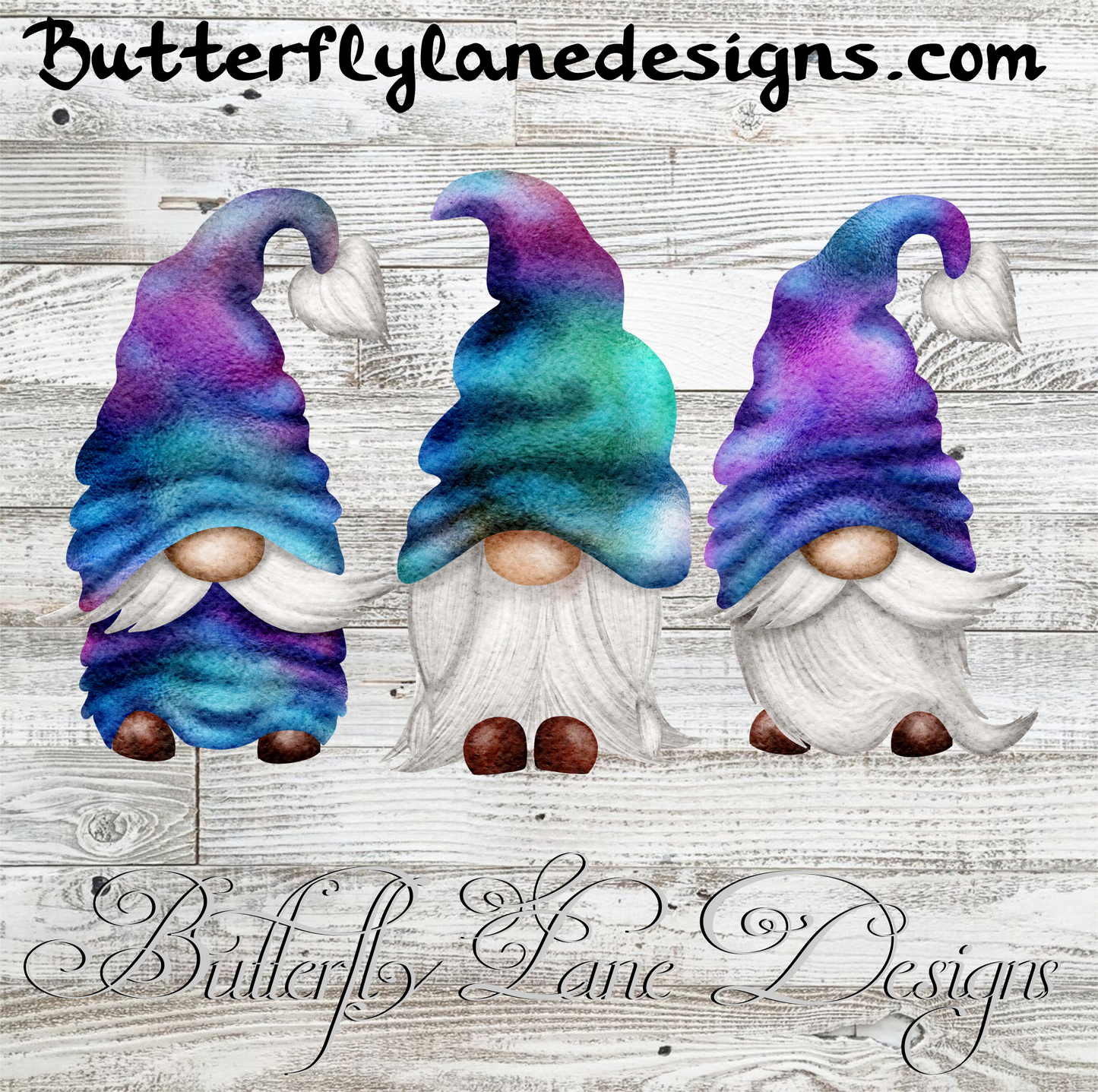 Gnomes Trio Purple; teals & Blues :: Clear Cast Decal
