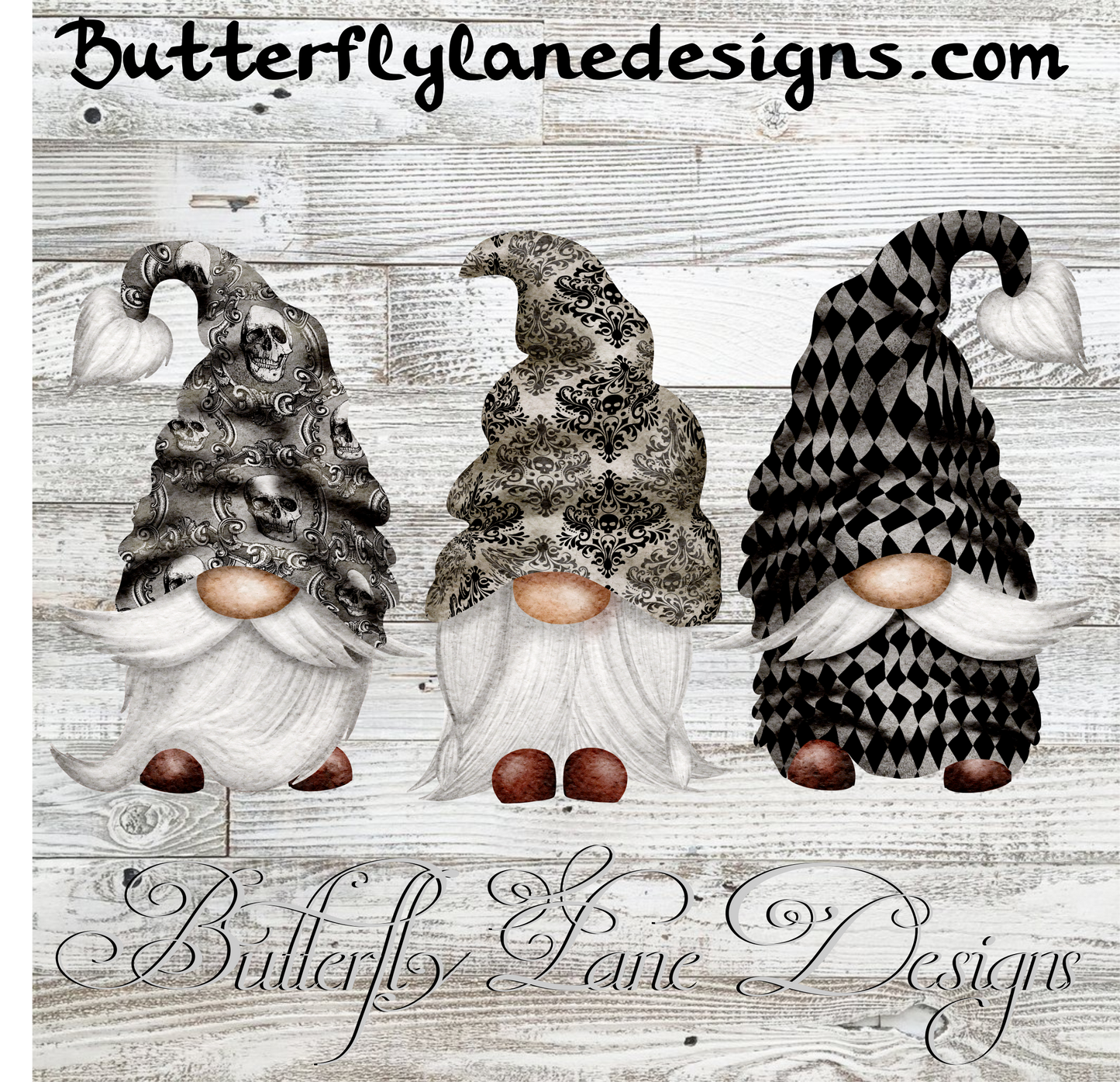 Goth Gnomes Skulls Trio :: Clear Cast Decal