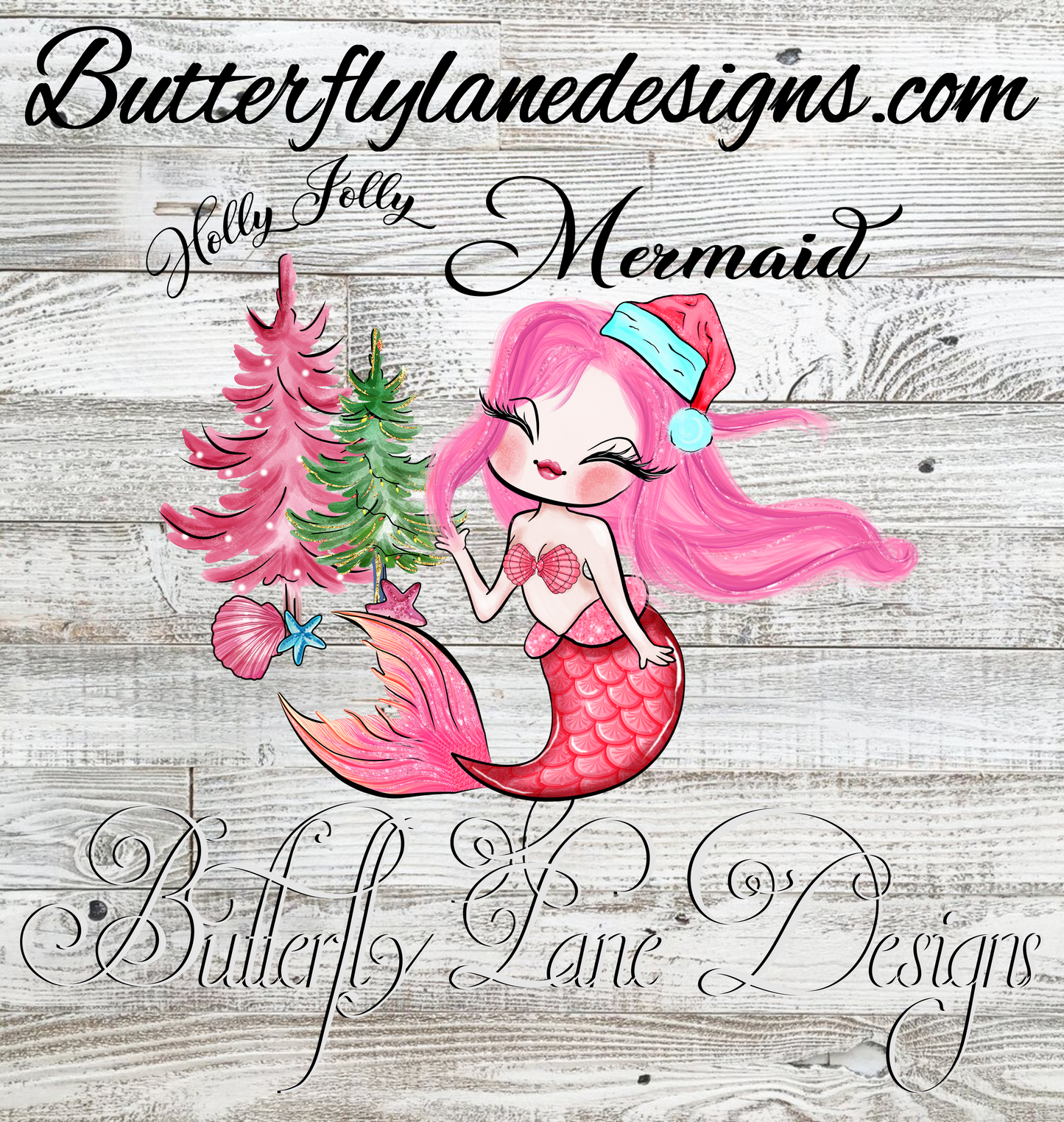 Holly Jolly Mermaid-pink :: Clear Decal :: VC Decal