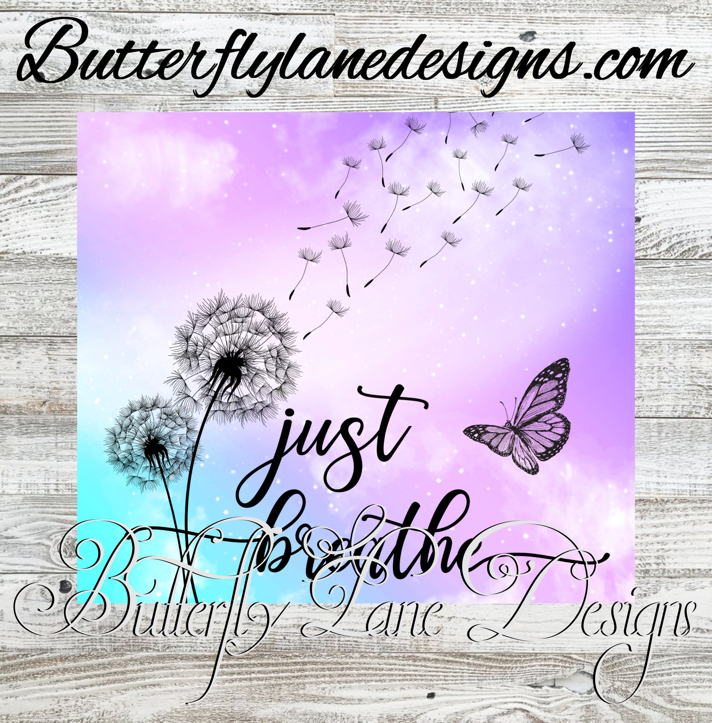 Just breath-Dandelion wishes-purple-teals :: White Cast Tumbler wrap