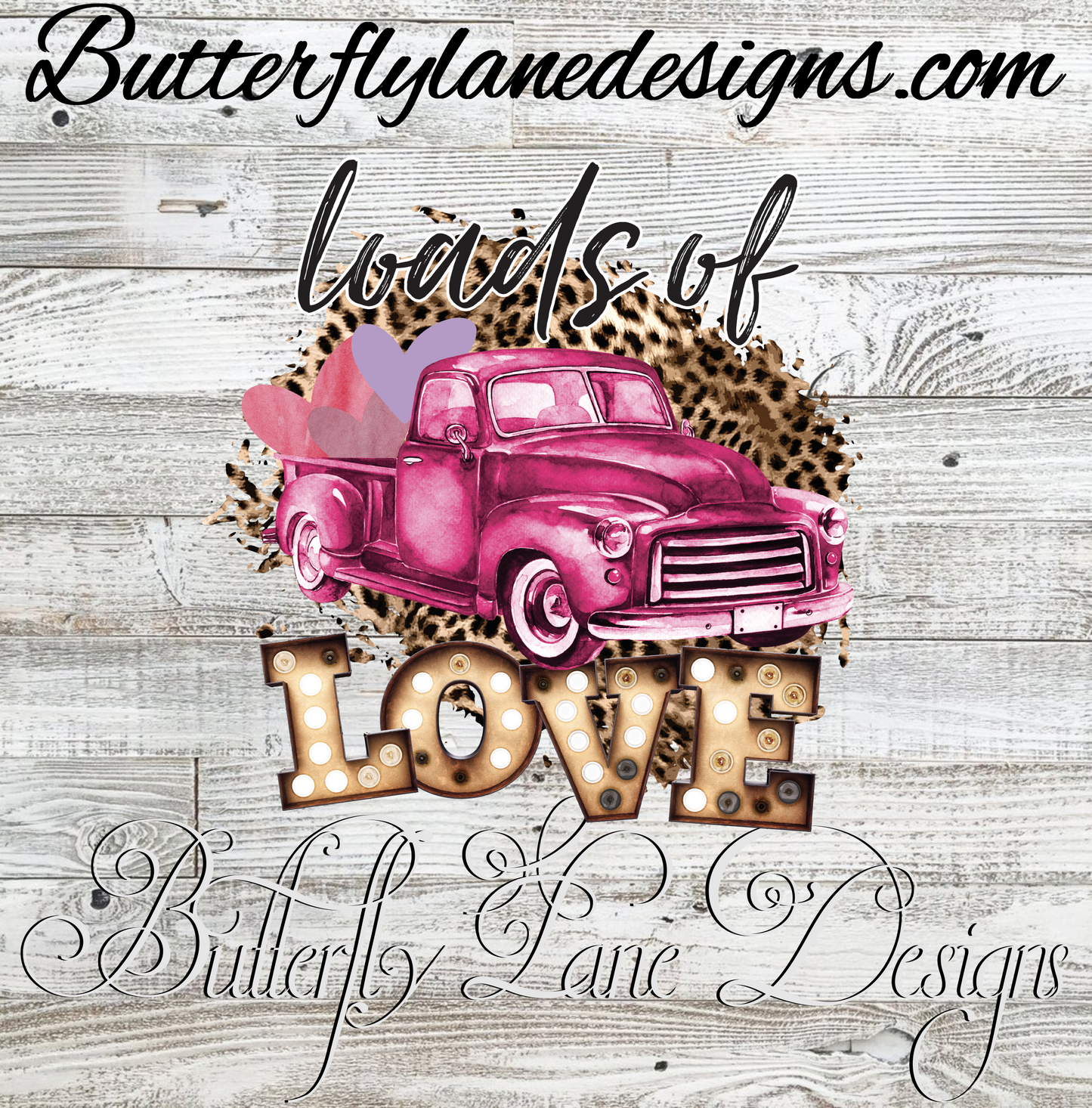Loads of love-Pink truck, leopard print :: Clear Cast Decal