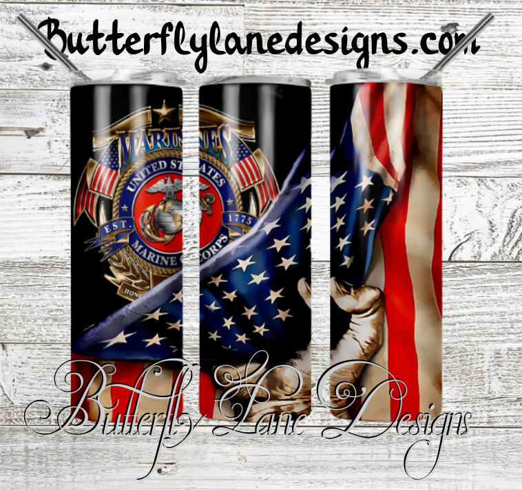 Marines-American Flag-:: White Cast Tumbler wrap